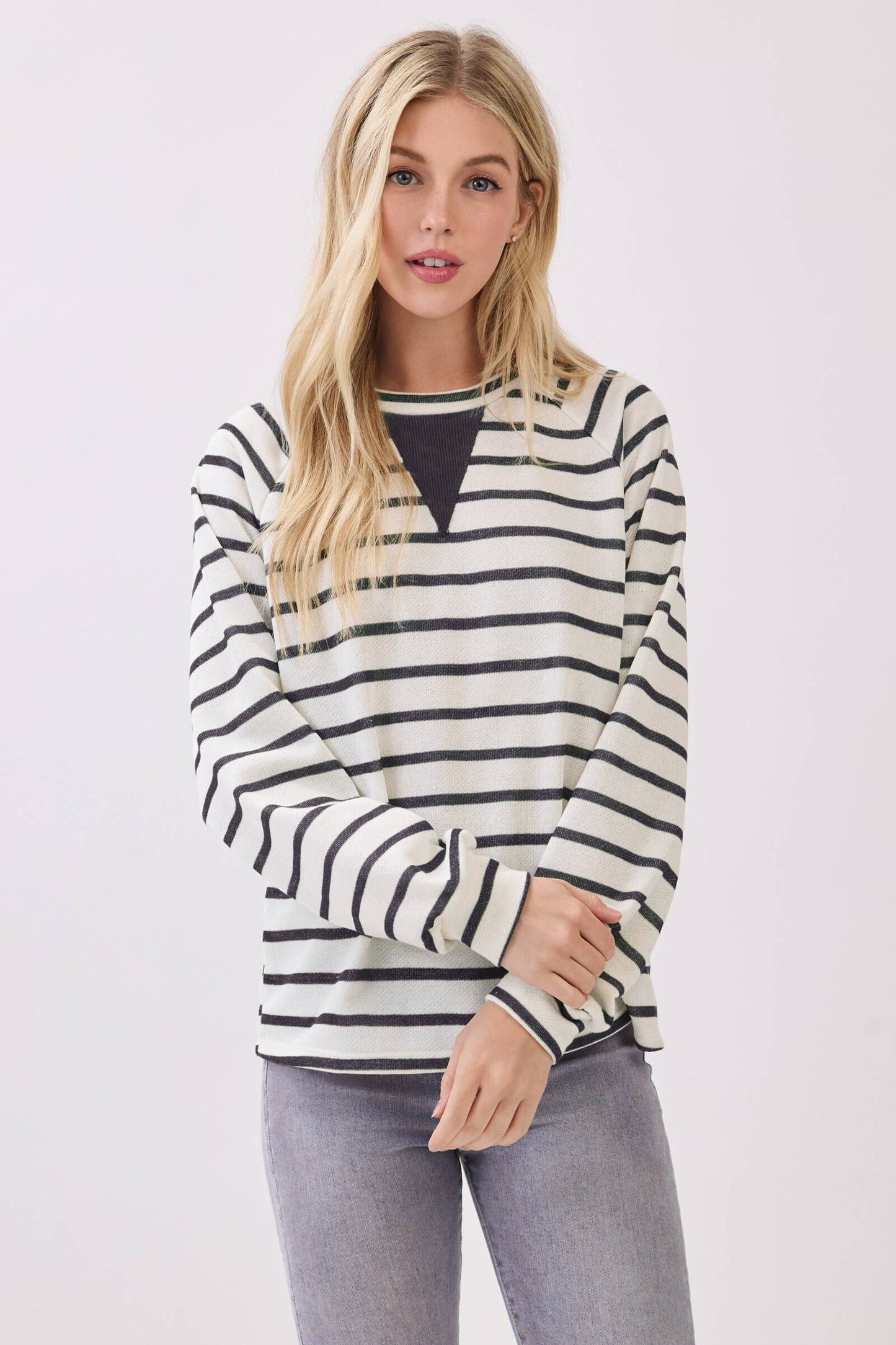 Vnotch Cozy Striped Pullover