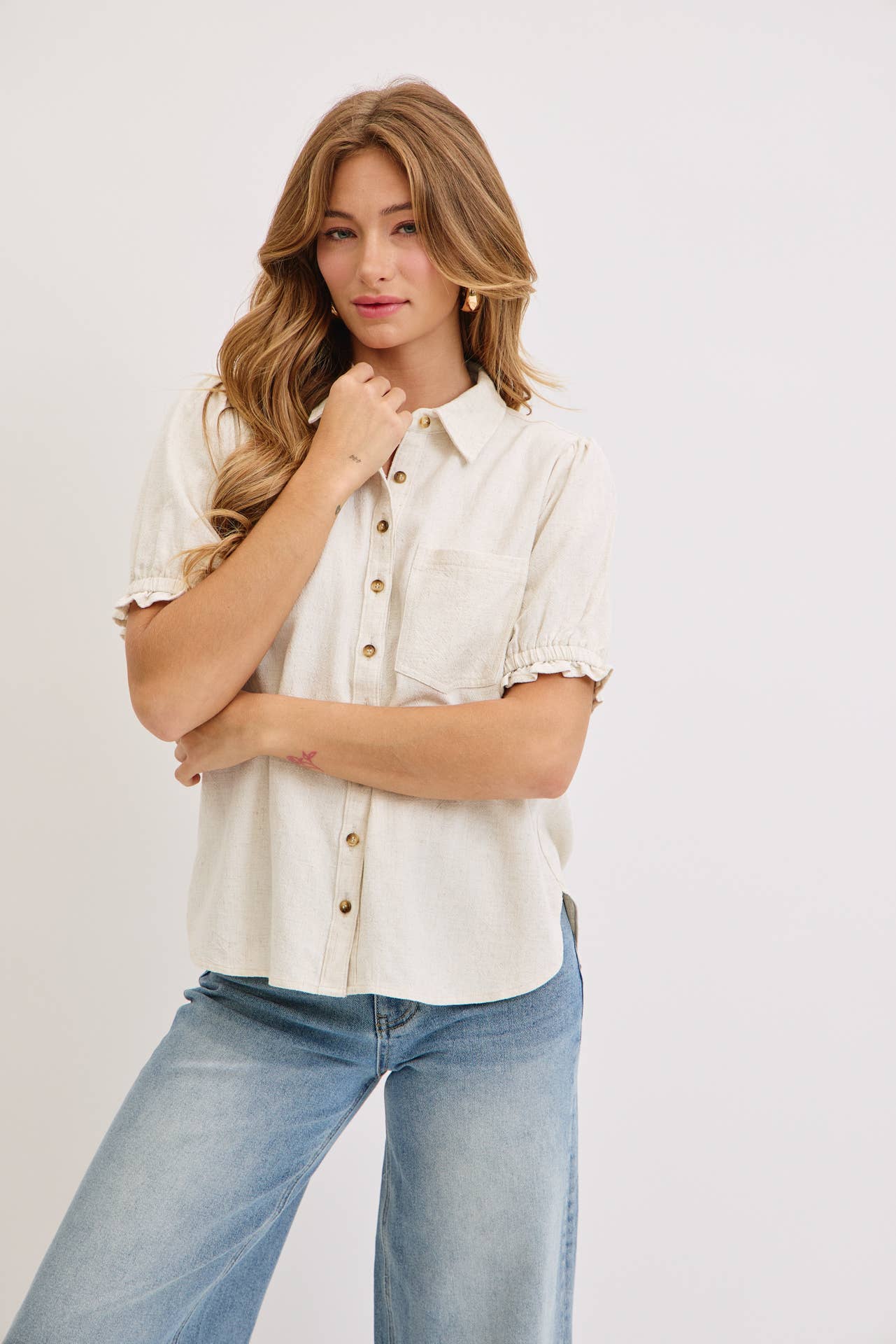 Linen & Lace Puff Top