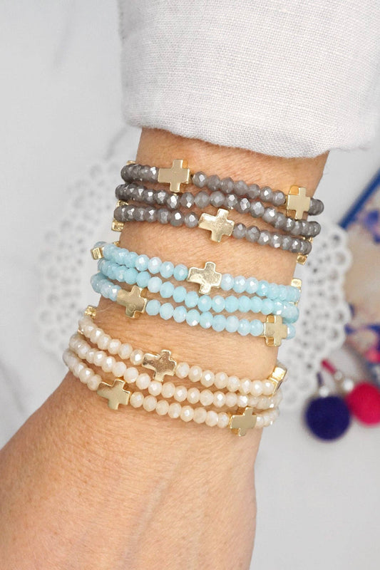 Glass & Gold Cross Bracelet Stack