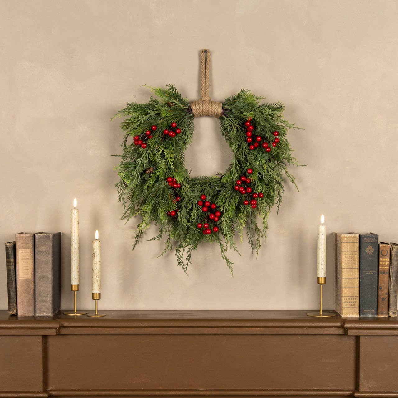 20" PINE, CEDAR & BERRIES HANGING WREATH