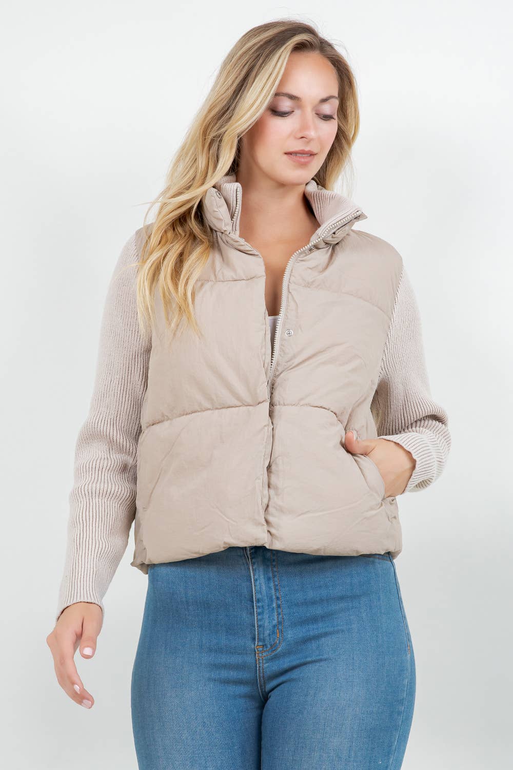Khaki Quilted Puffer Jacket