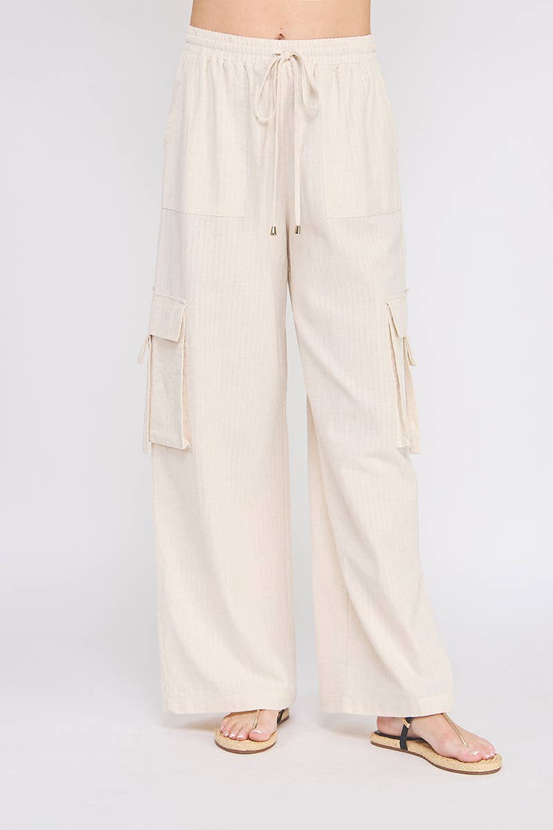 Sandy Stripes Linen Cargo Pant