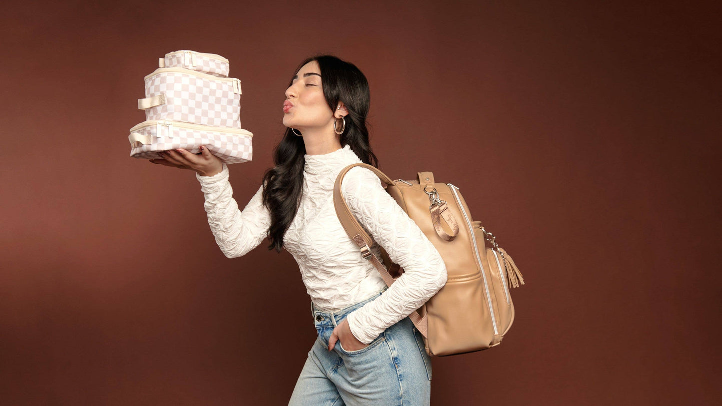 Taupe Checkerboard Packing Cubes