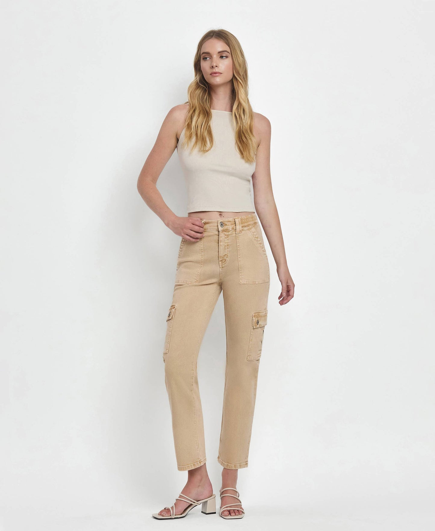 High Rise Khaki Cargos