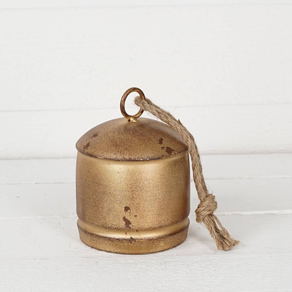 M32502-Vintage Gold Silo Bell w. jute loop (6.5inH)