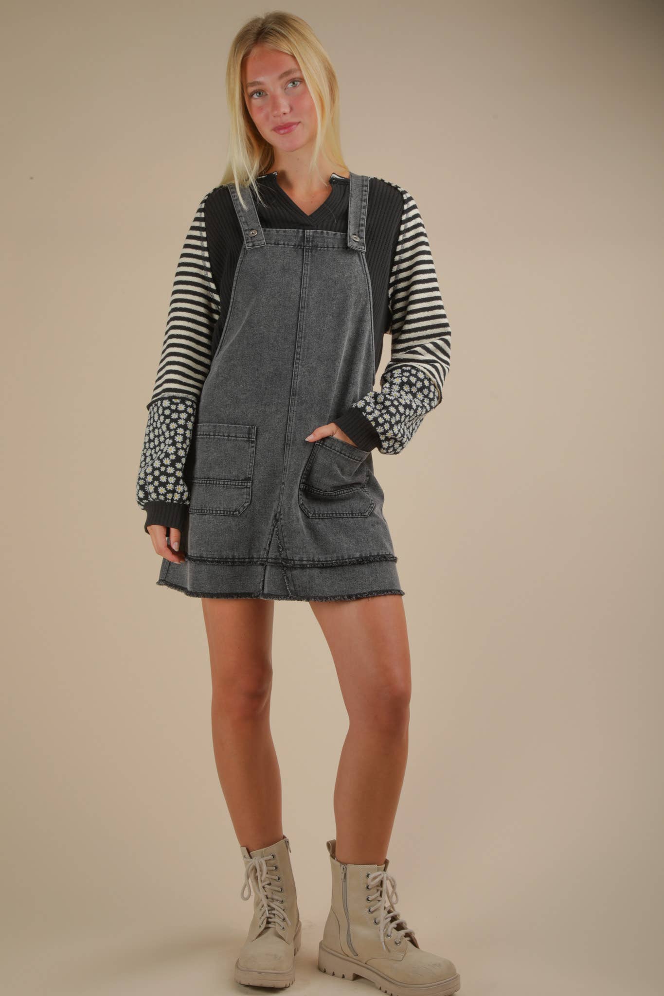 Washed Denim Overall Dress