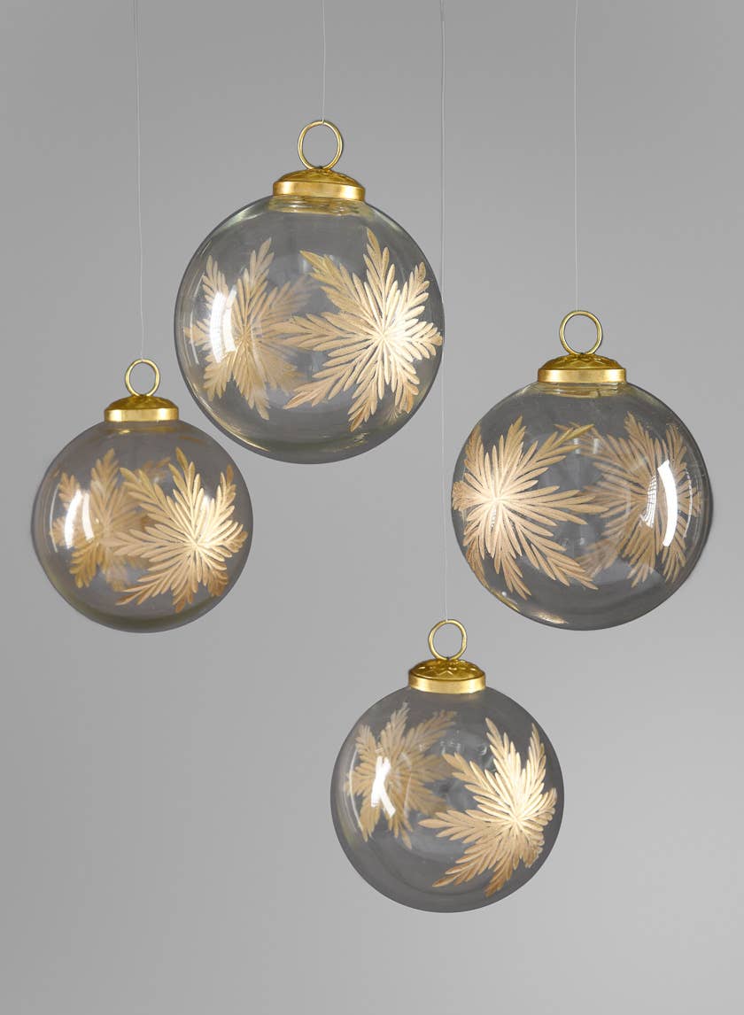 4in Round Zidane Gold Flake Clear Glass Ornament