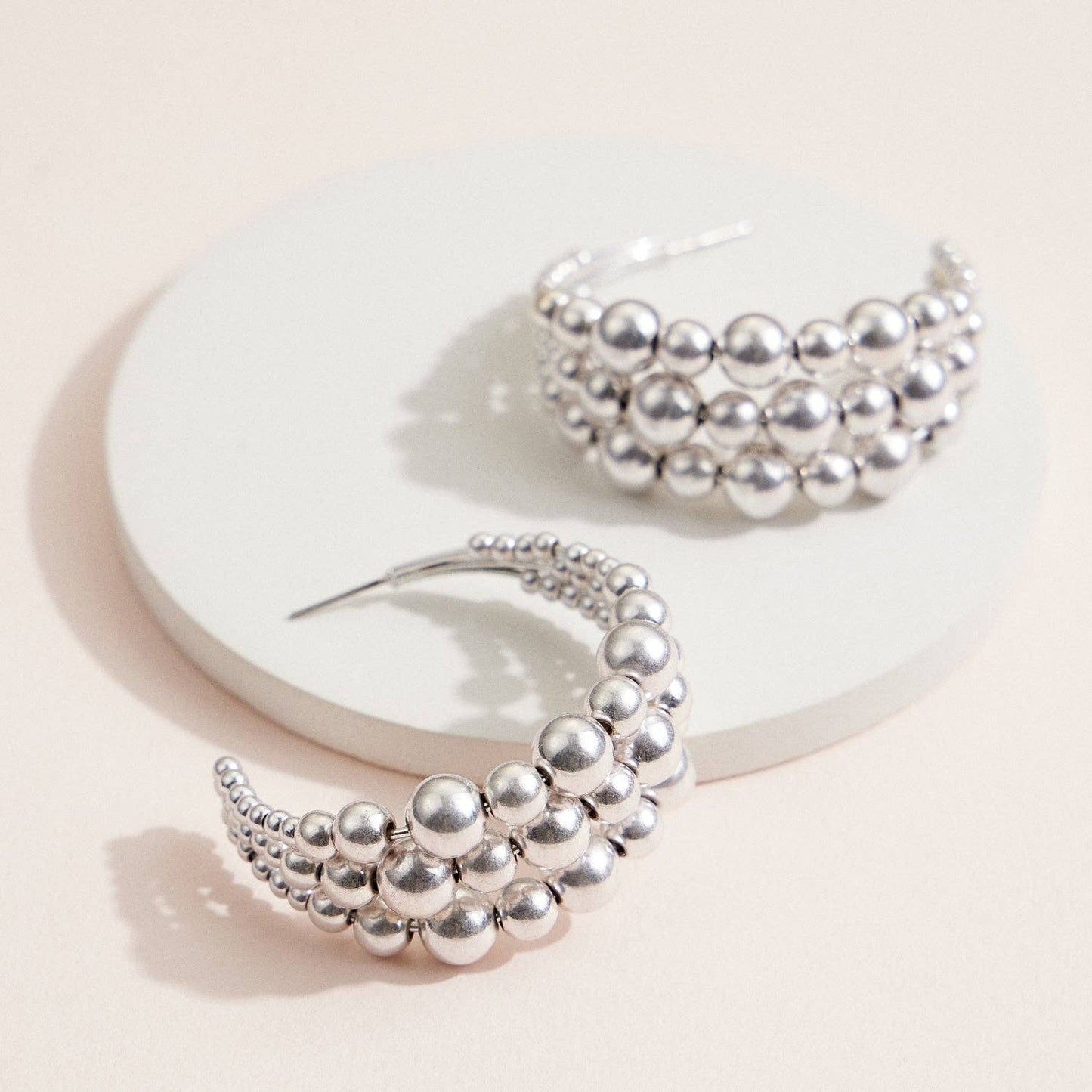 Silver Beaded Hoops Medium