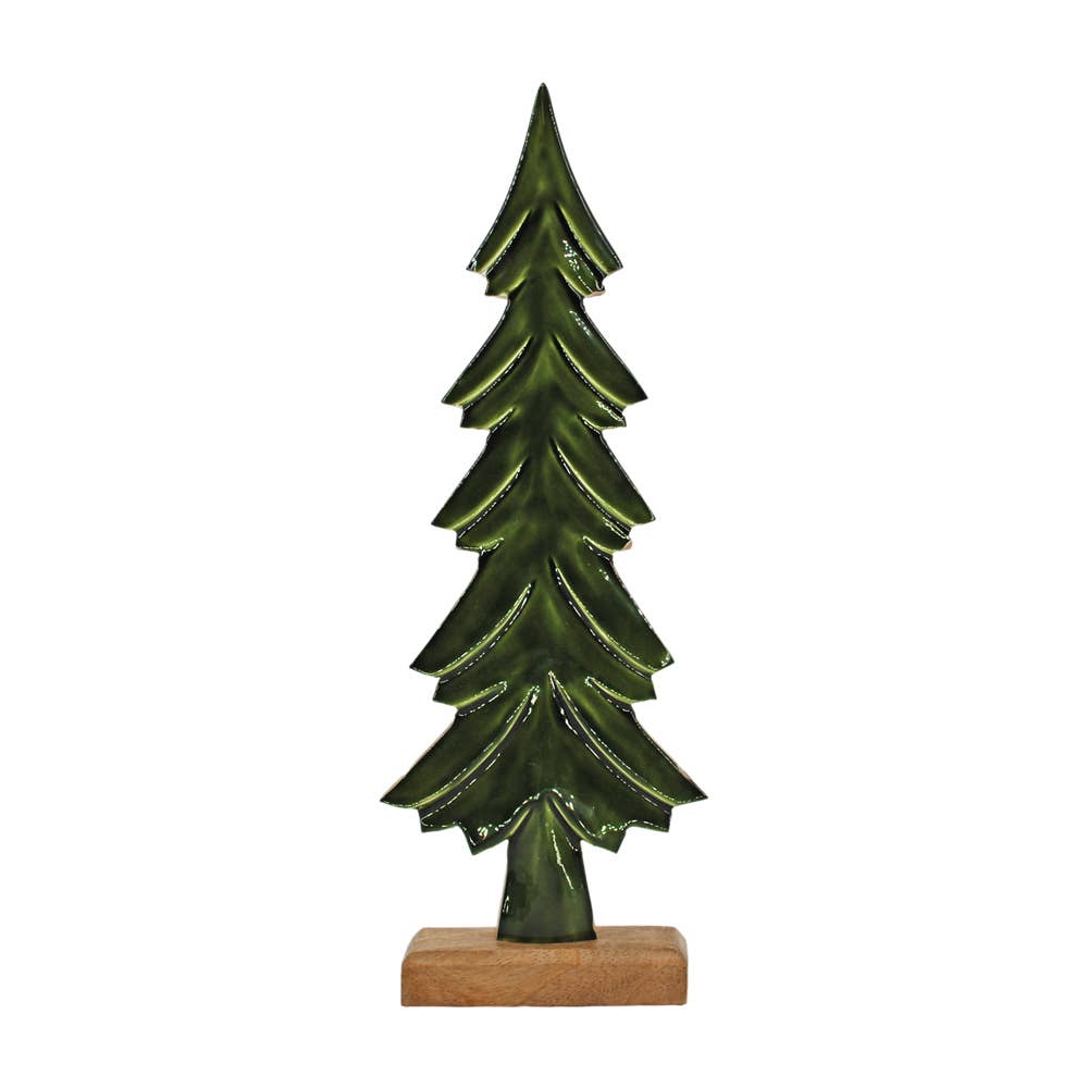 Small Wood and Green Enamel Tree