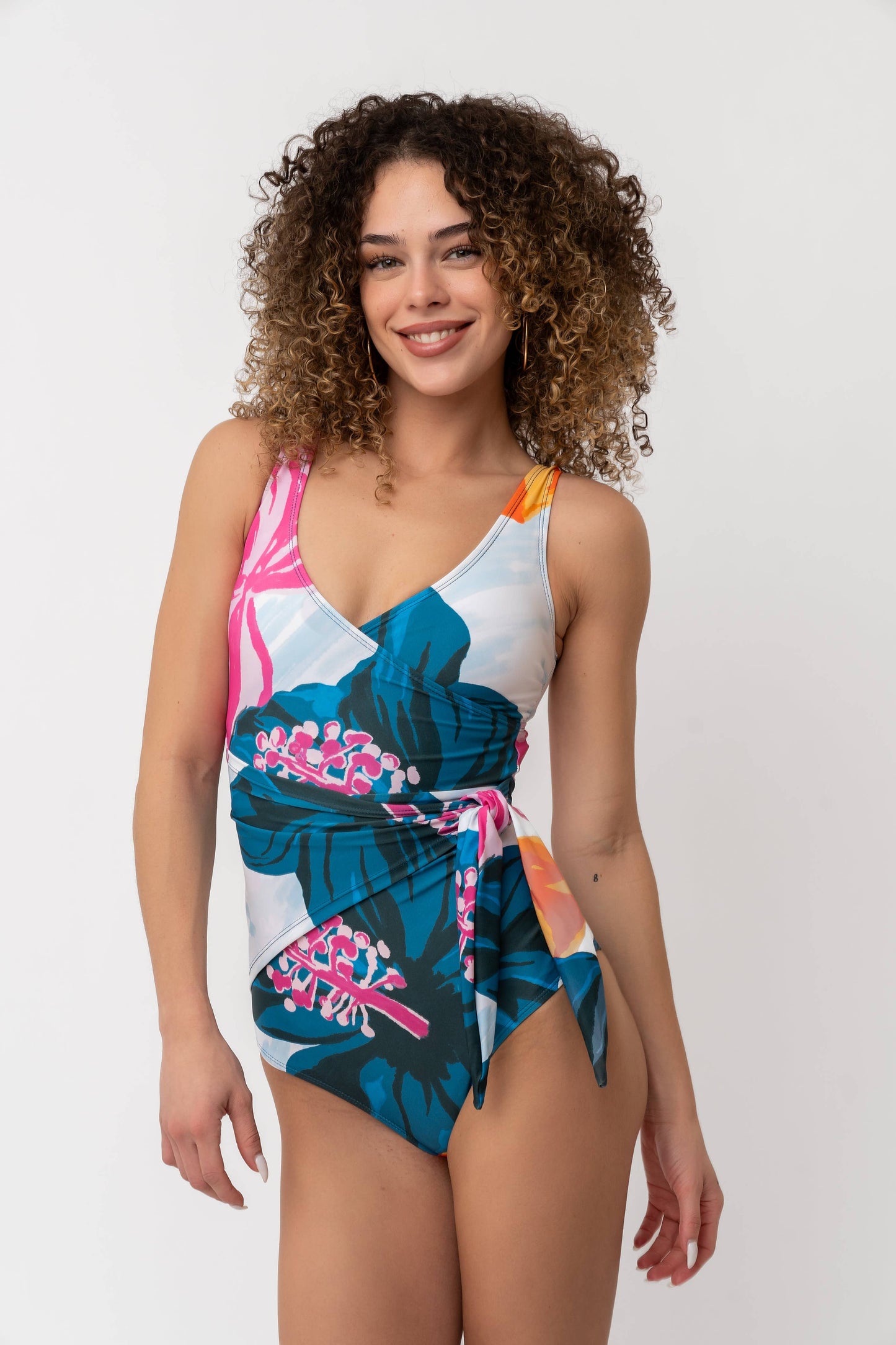 Floral Fusion Wrap Front One Piece
