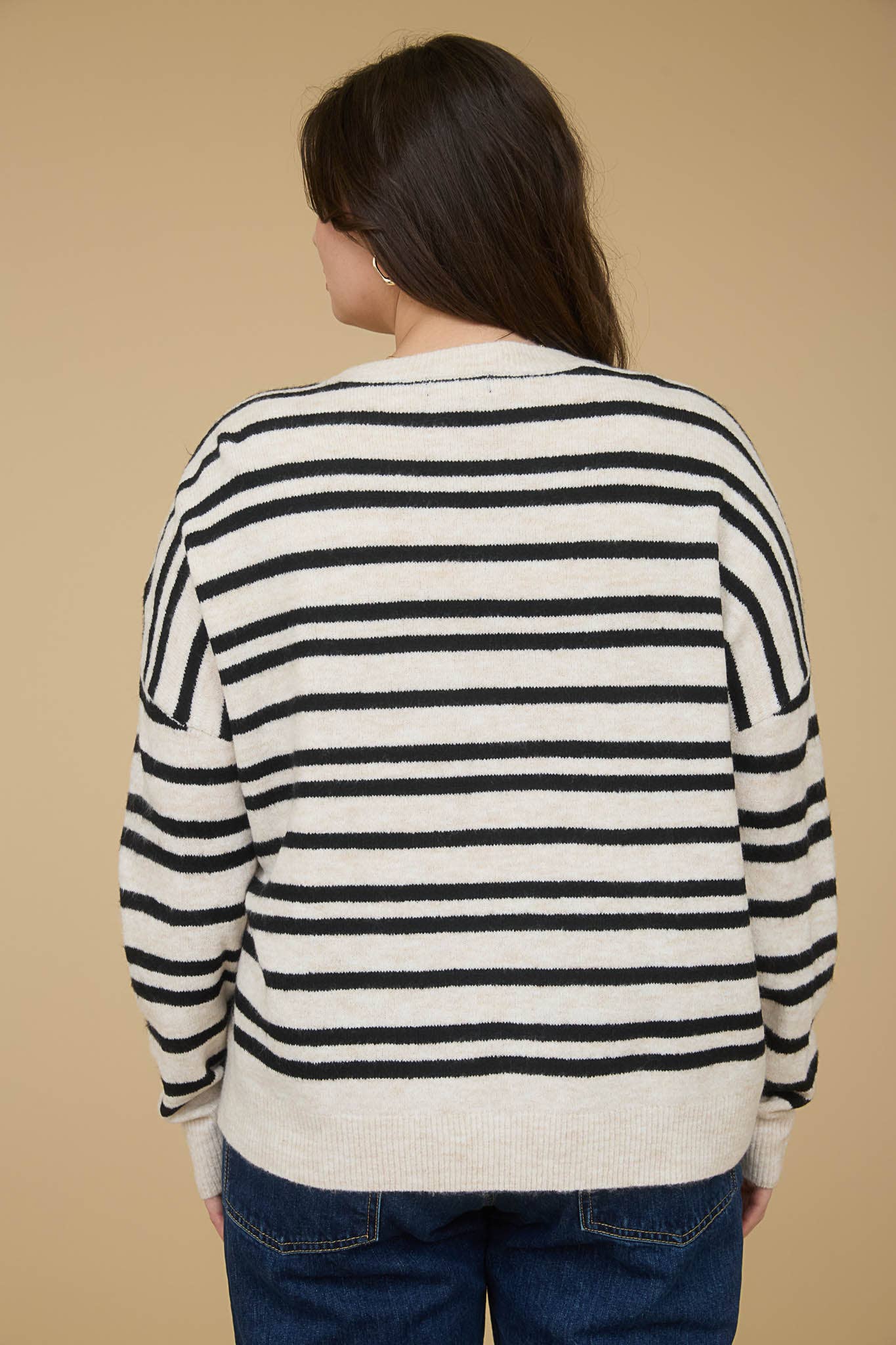 Coffee & Cream Striped Sweater Plus