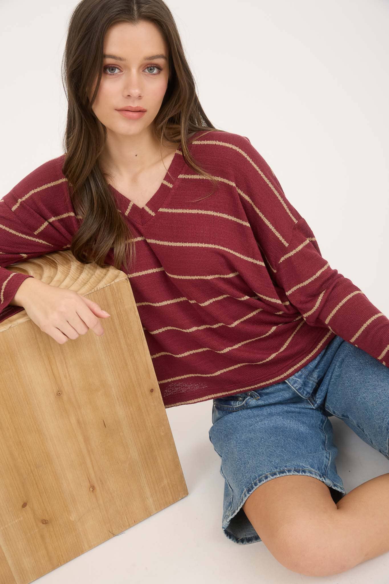 This & That Striped Vneck Top