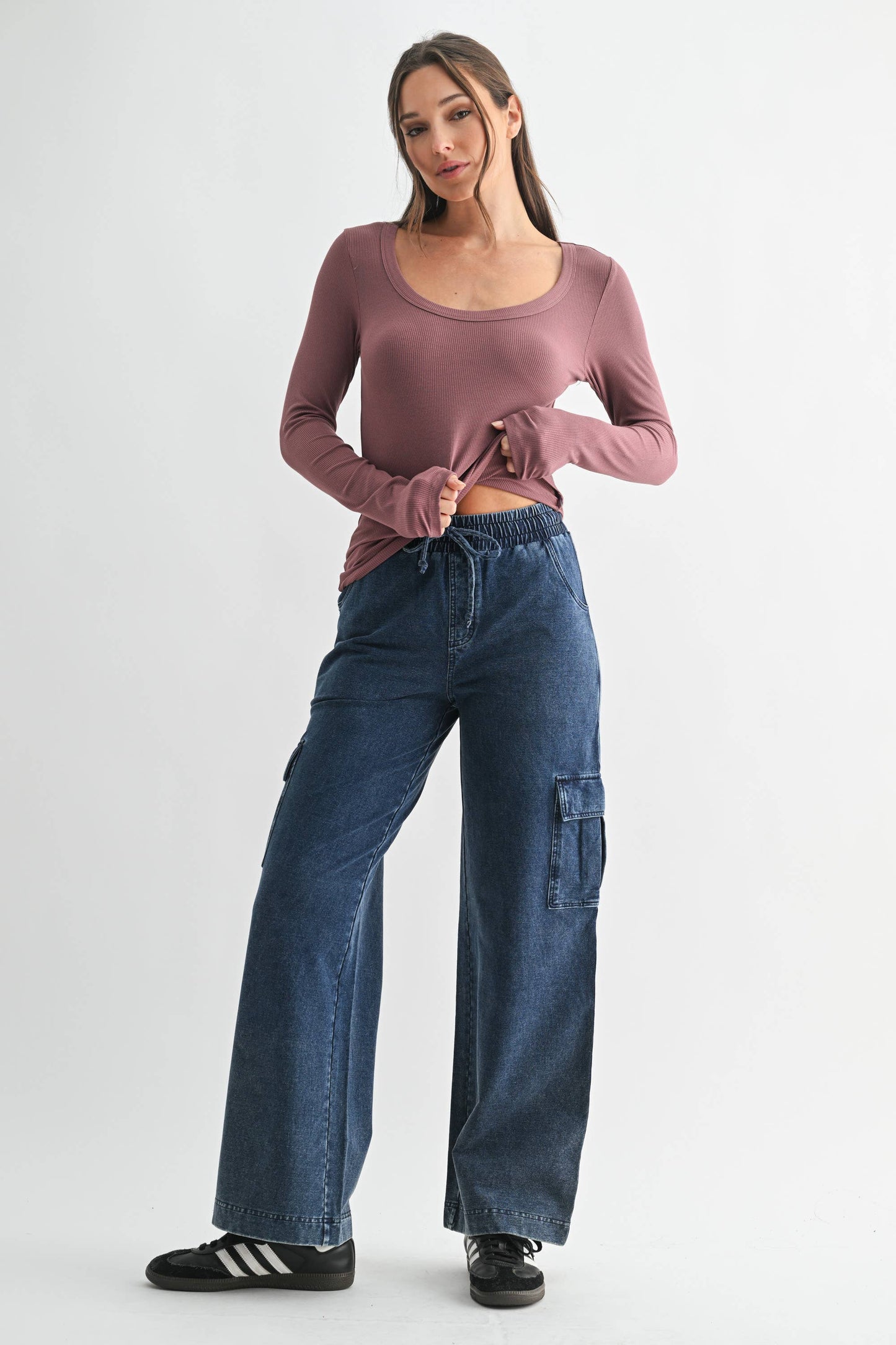 Basic Babe Fall Scoop Neck Ribbed Top