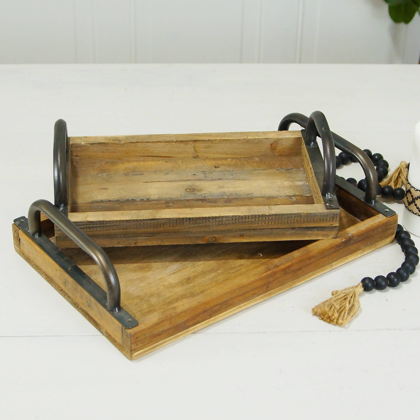 Wood & Metal Handle Rectangle Trays