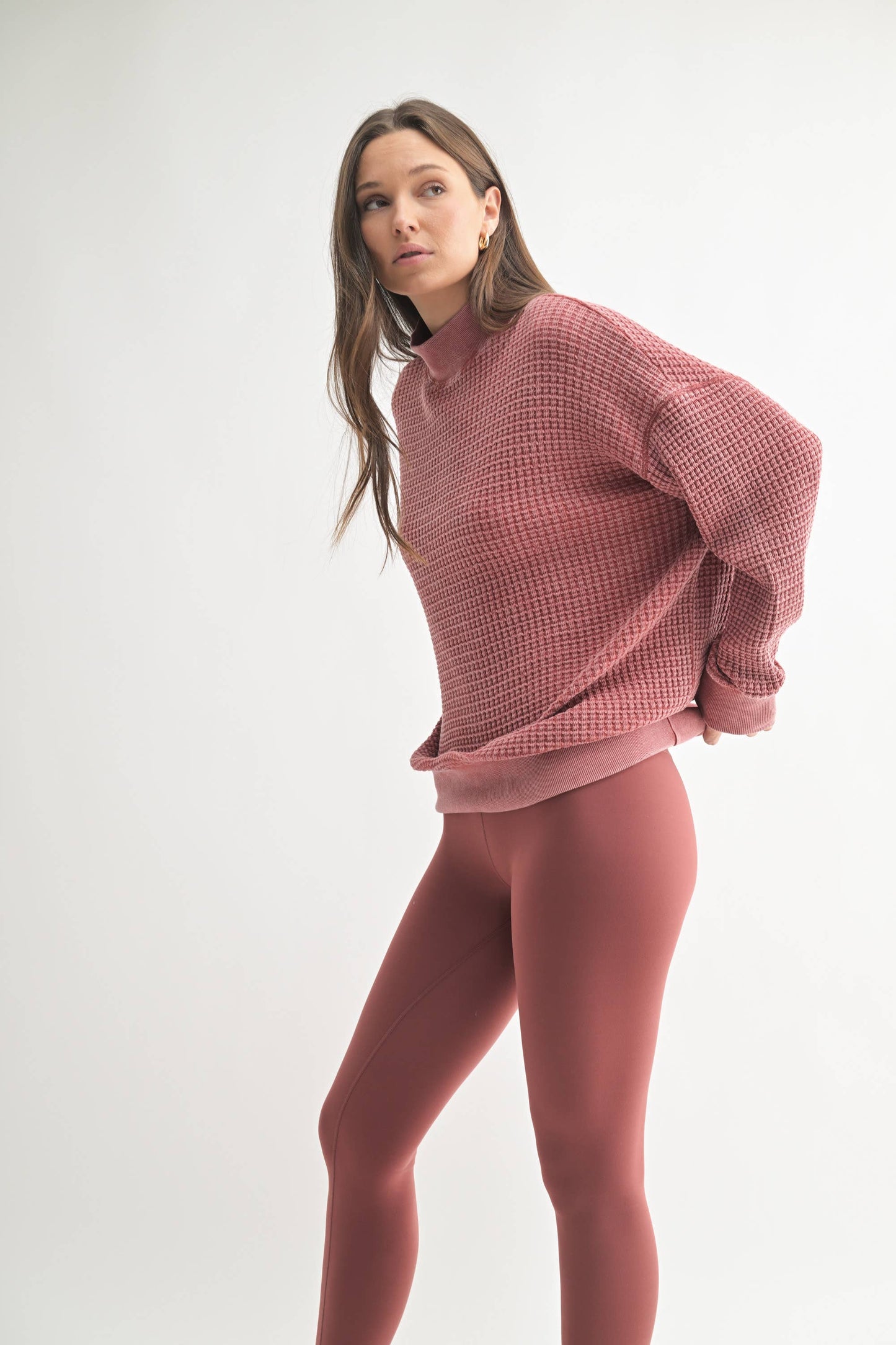 Mock Neck Waffle Sweater