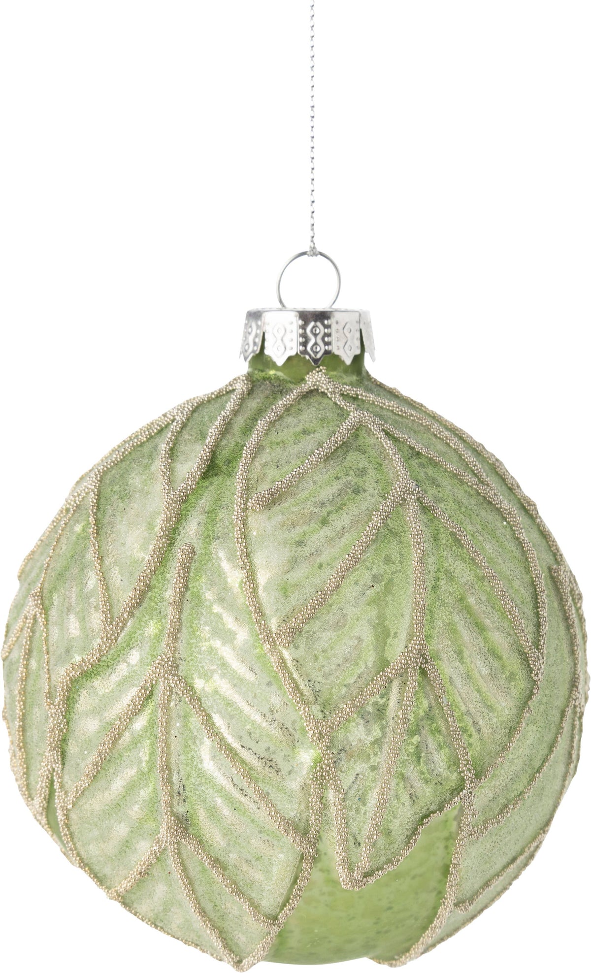 A25393:Glass ball orn,translucent matte pale green w/ gli