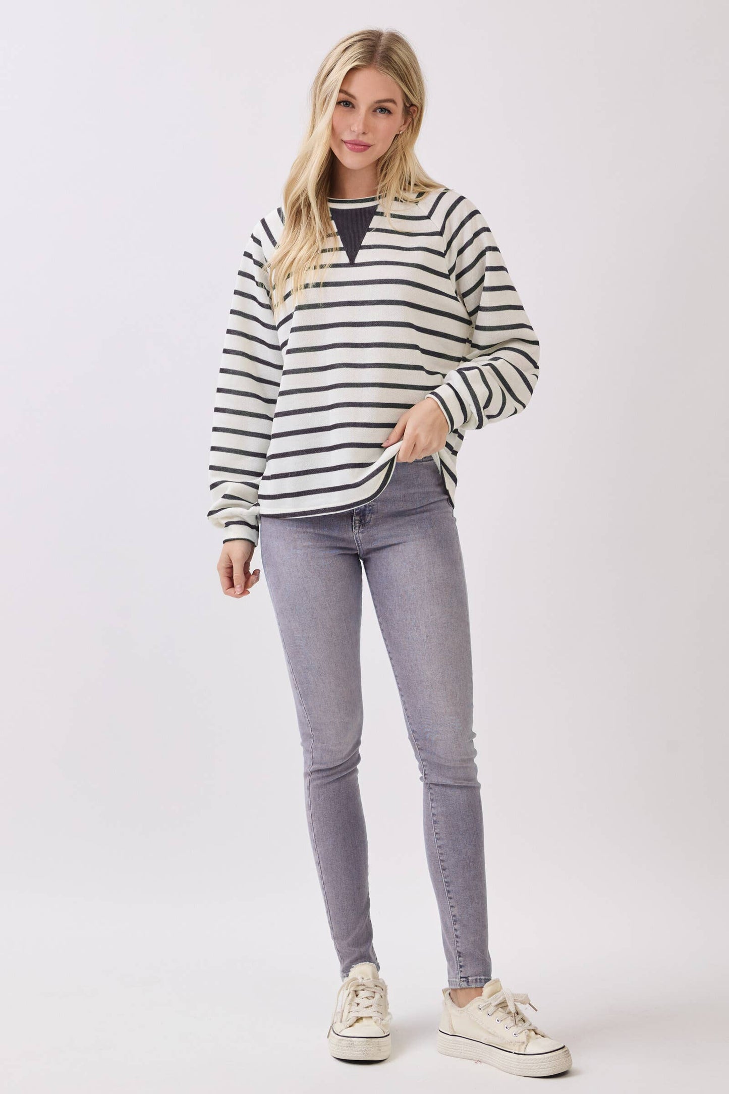 Vnotch Cozy Striped Pullover