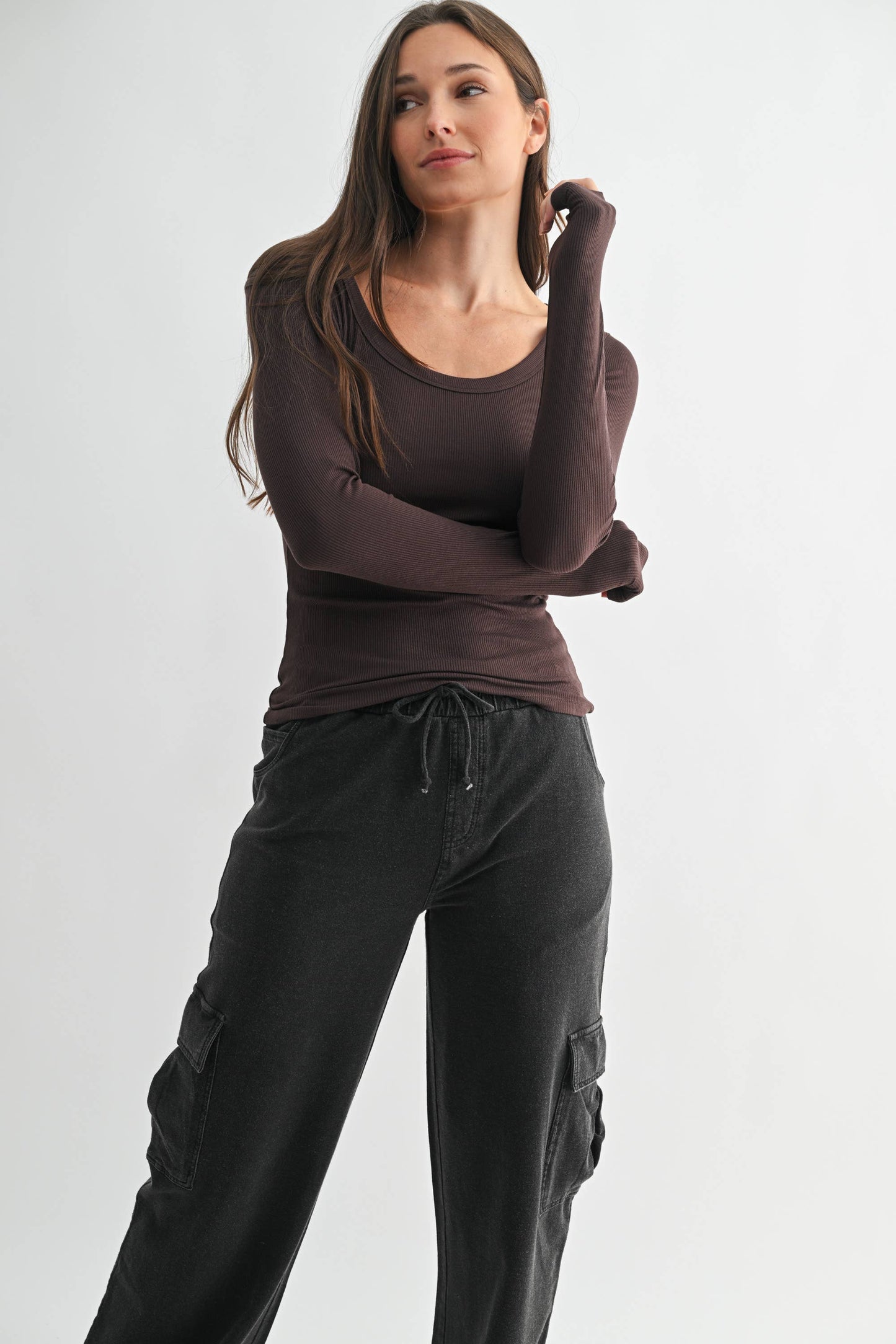 Basic Babe Fall Scoop Neck Ribbed Top