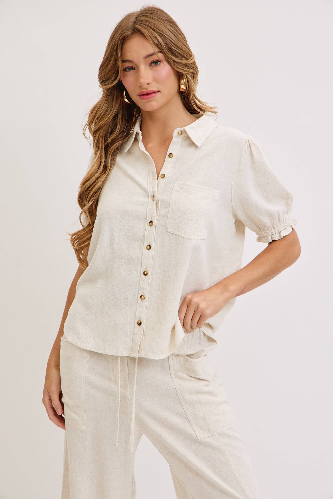 Linen & Lace Puff Top