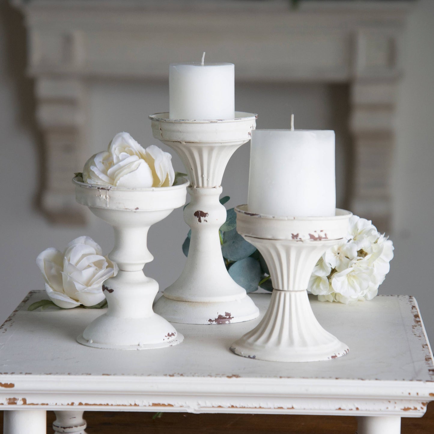 White Metal Candle Holders