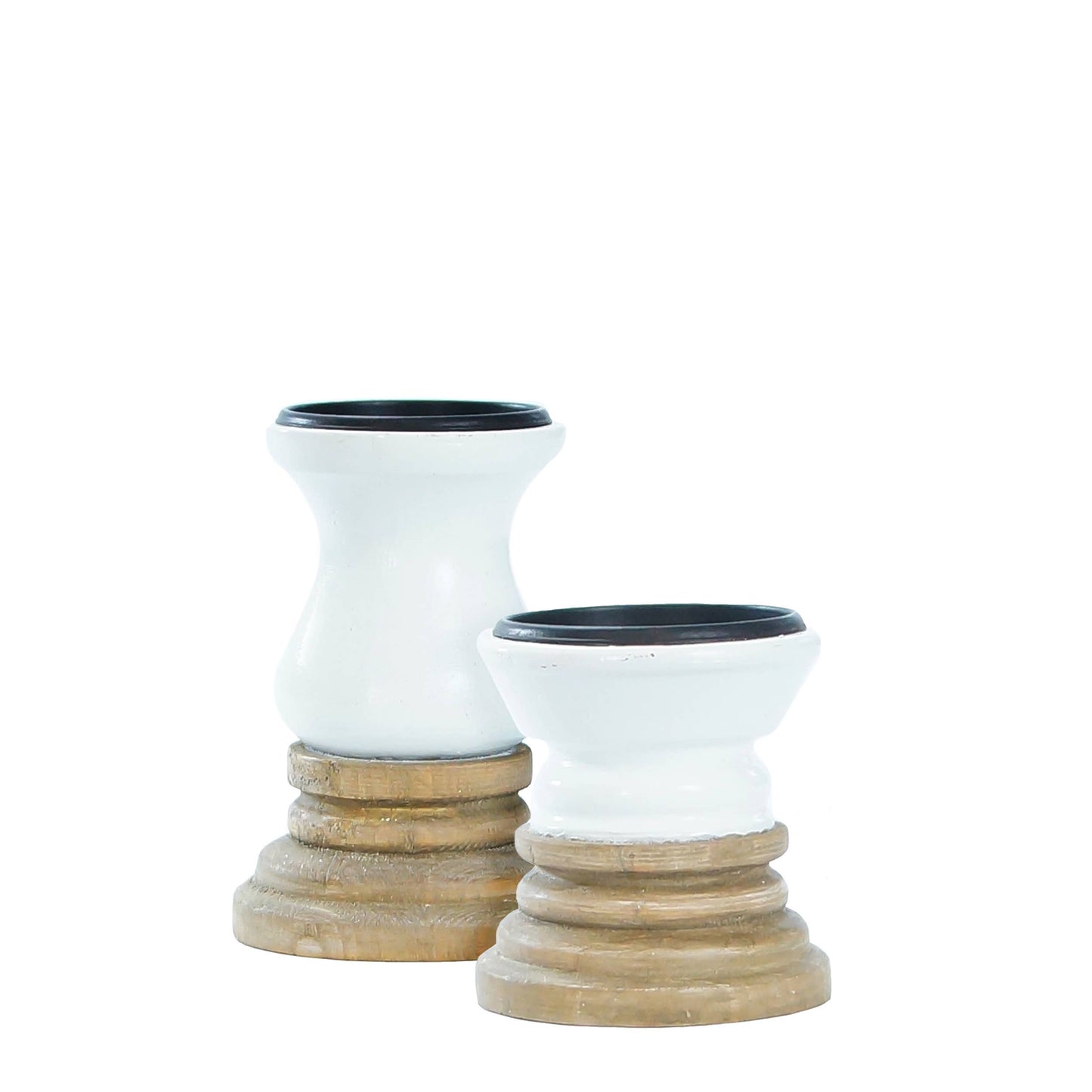 Metal & Wood White Candle Holders