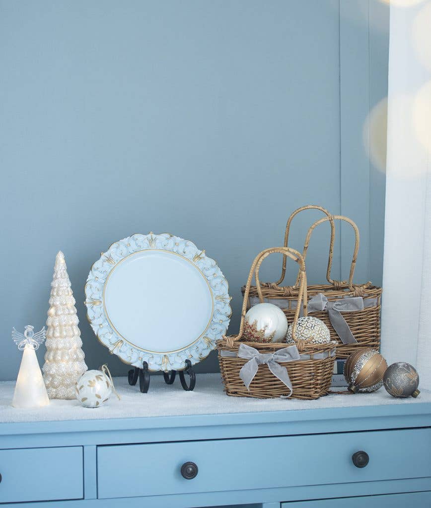 D3" Glass Xmas Ball Ornament - White/Gold