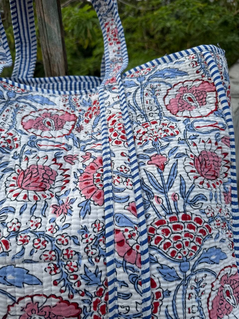 Block Print Large Quilted Overnight Weekender Beach Tote Bag