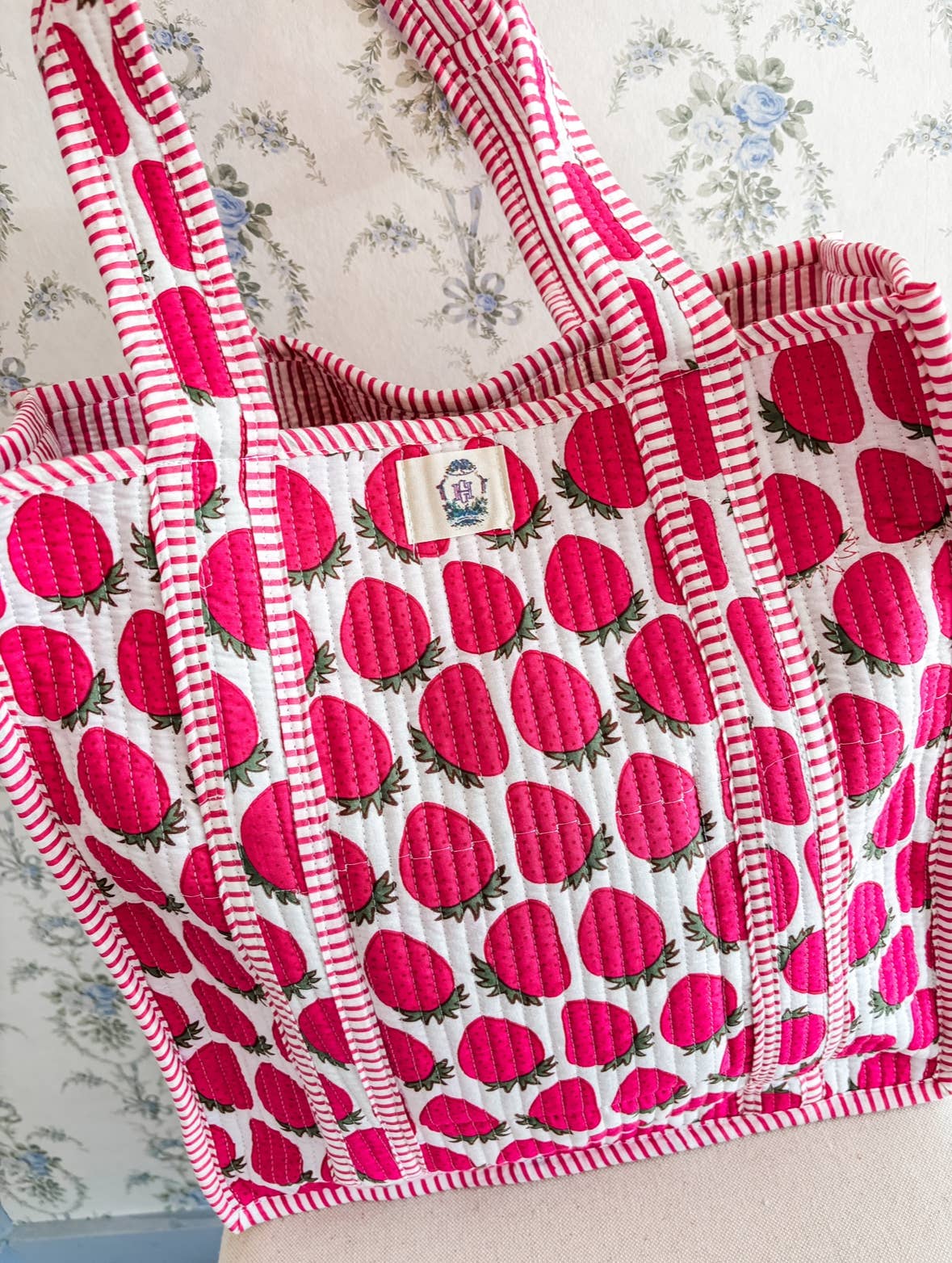 Sassy Strawberry | Regular Size Quilted Tote Bag
