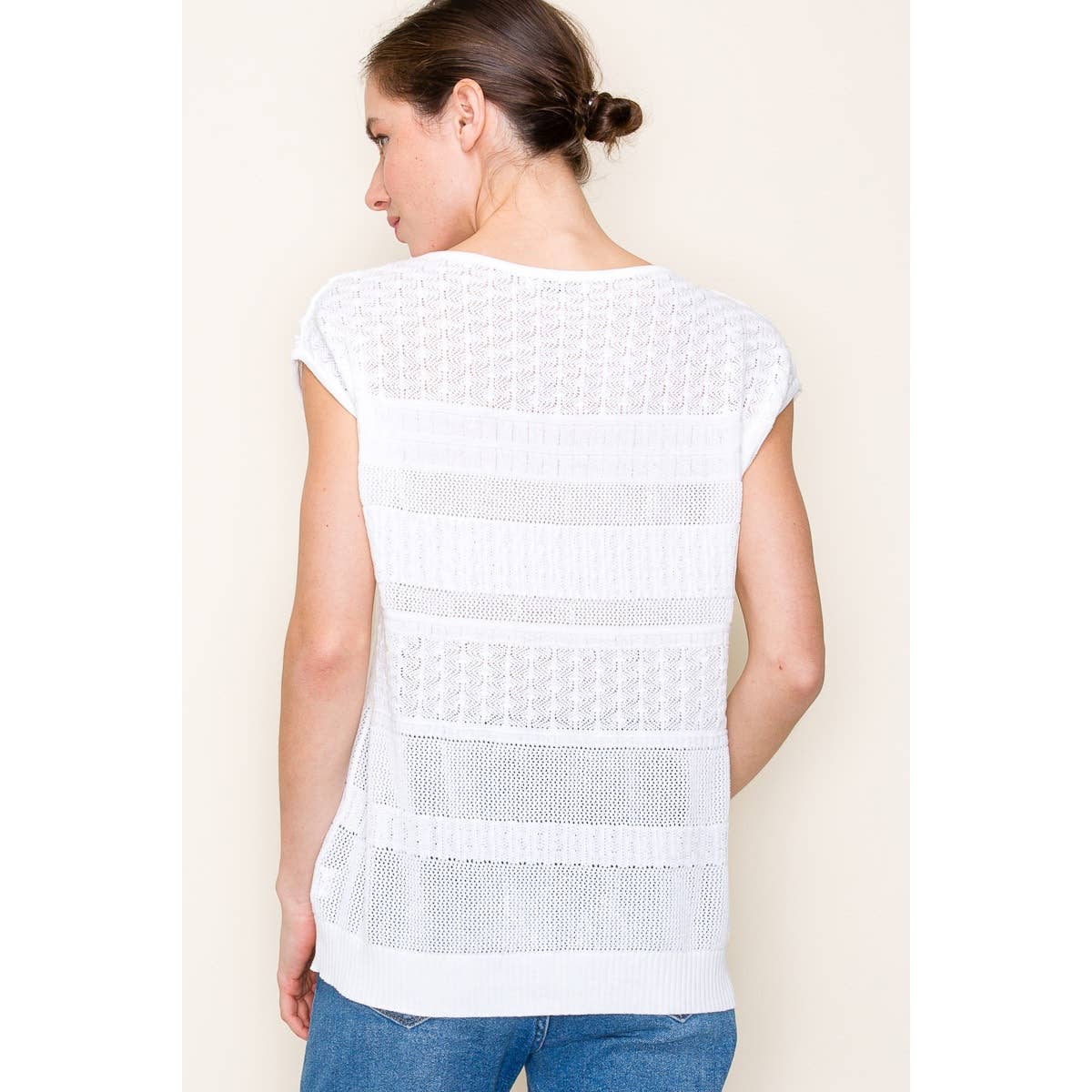 White Pointelle Crochet Sleeveless Sweater