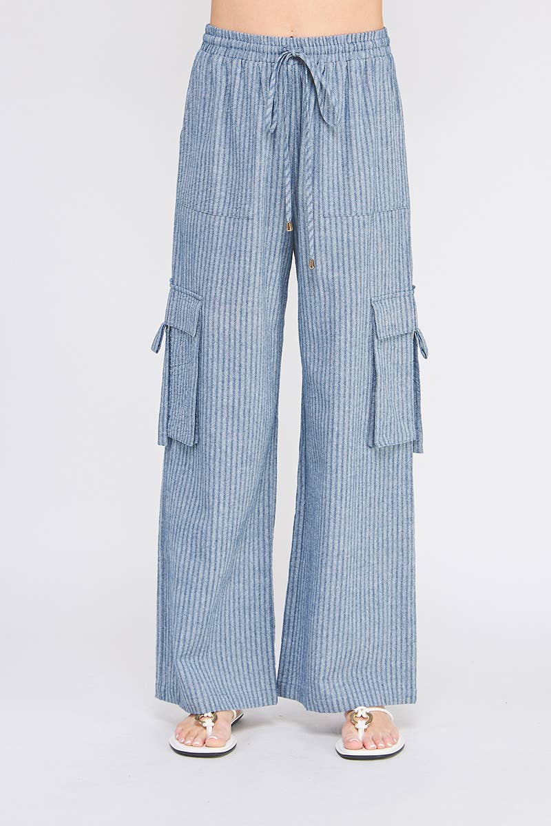 Sandy Stripes Linen Cargo Pant