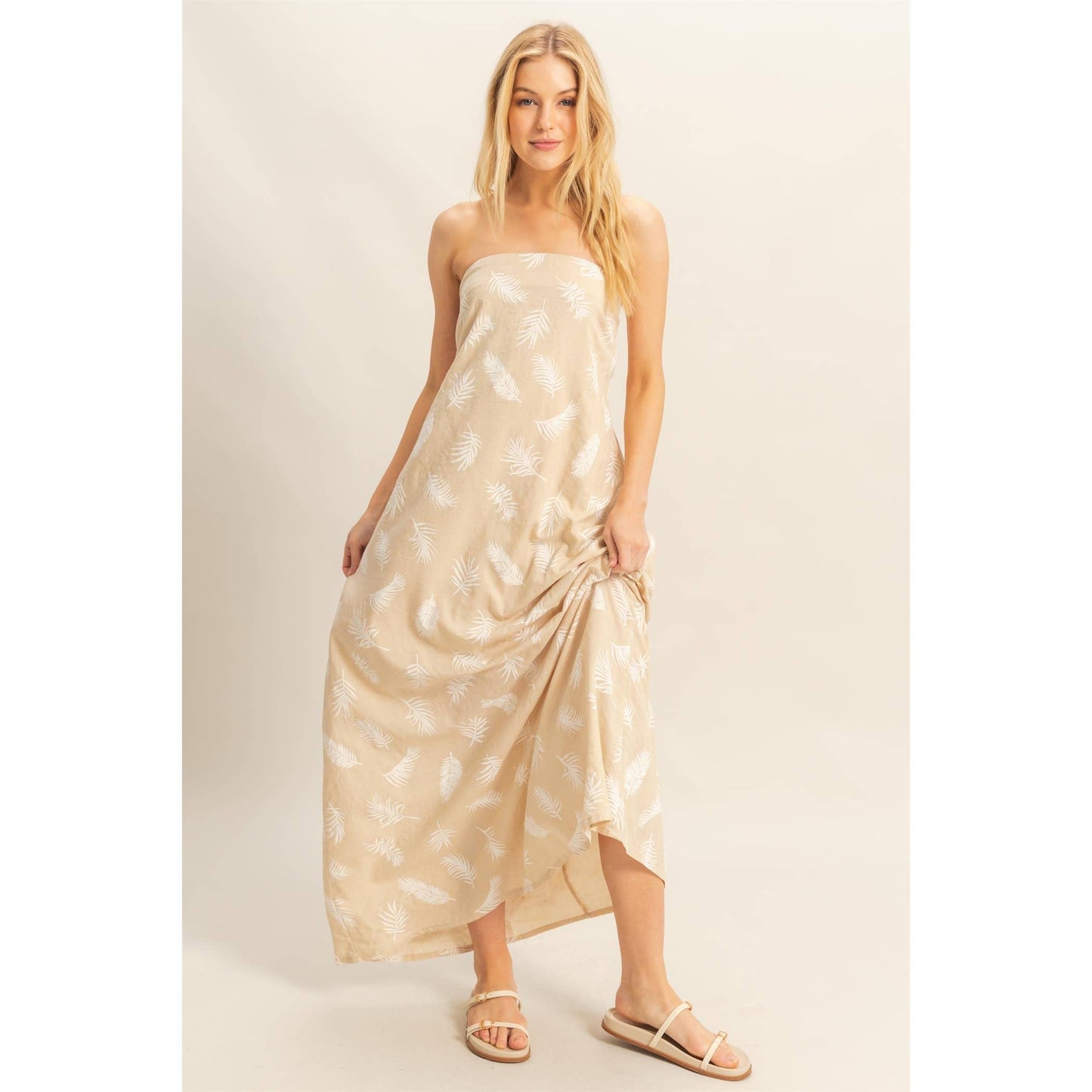 Pretty in Palms Strapless Maxi