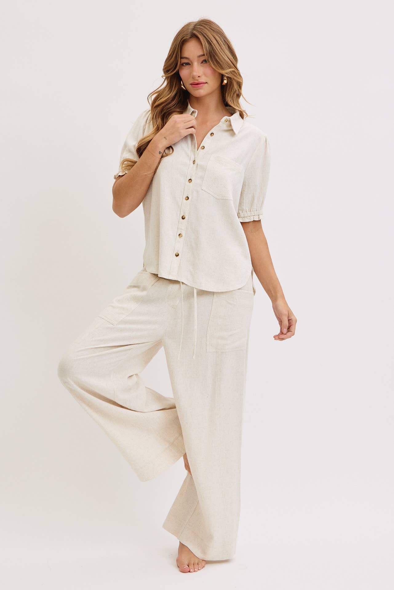 Linen & Lace Puff Top