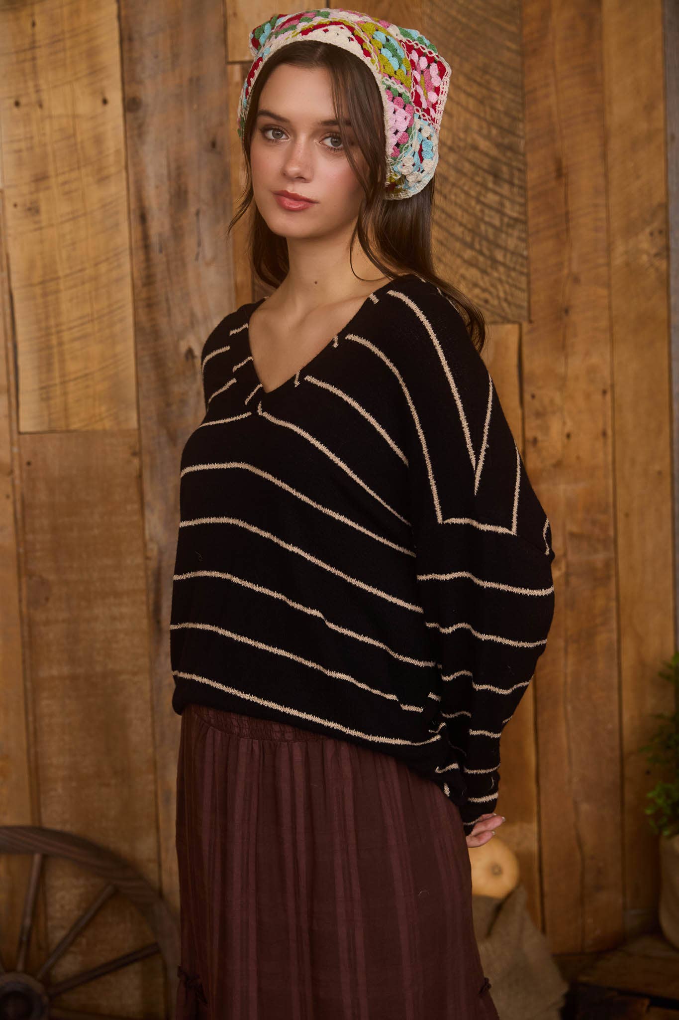 This & That Striped Vneck Top