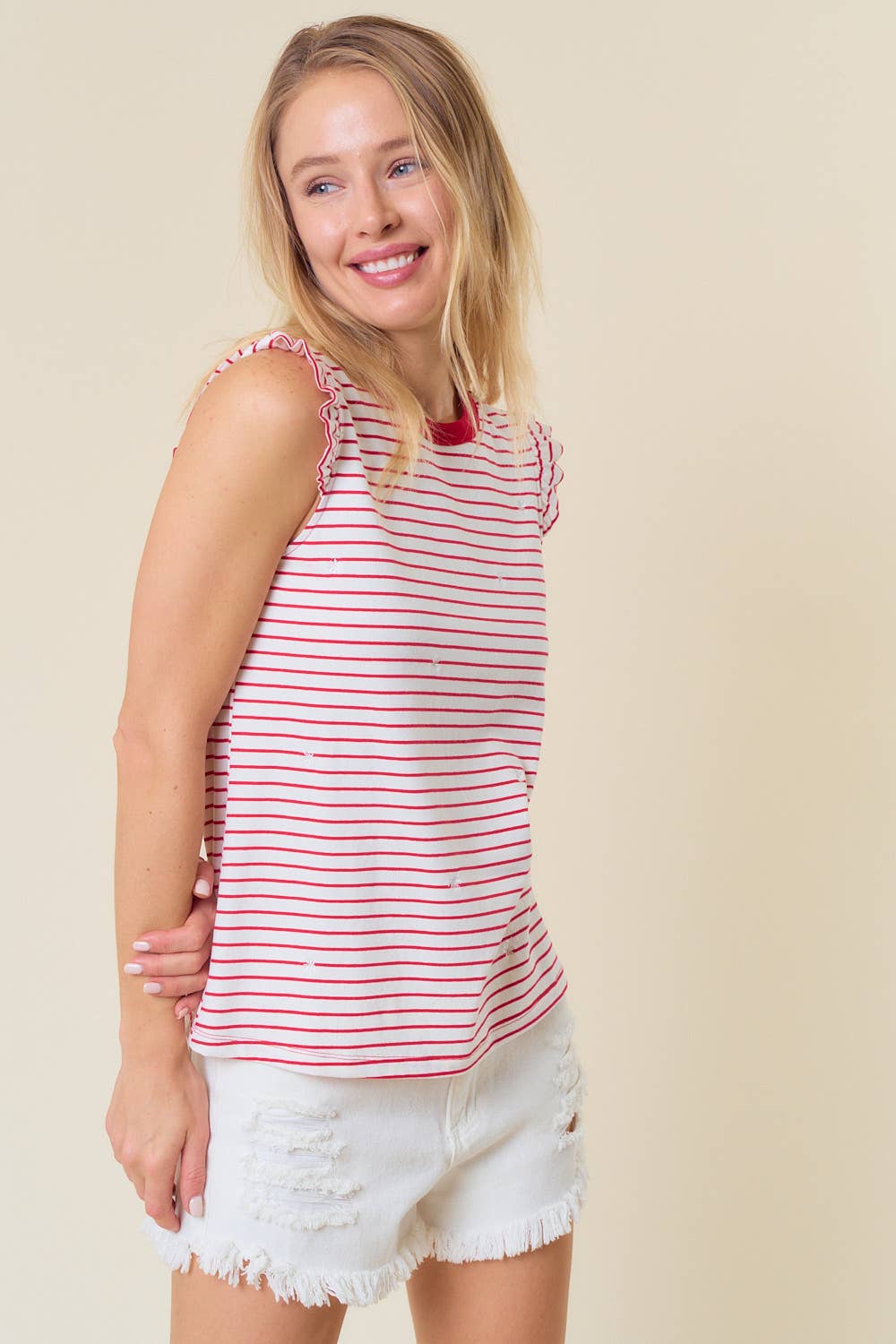 Brinnley Striped Ruffle Sleeve Tank