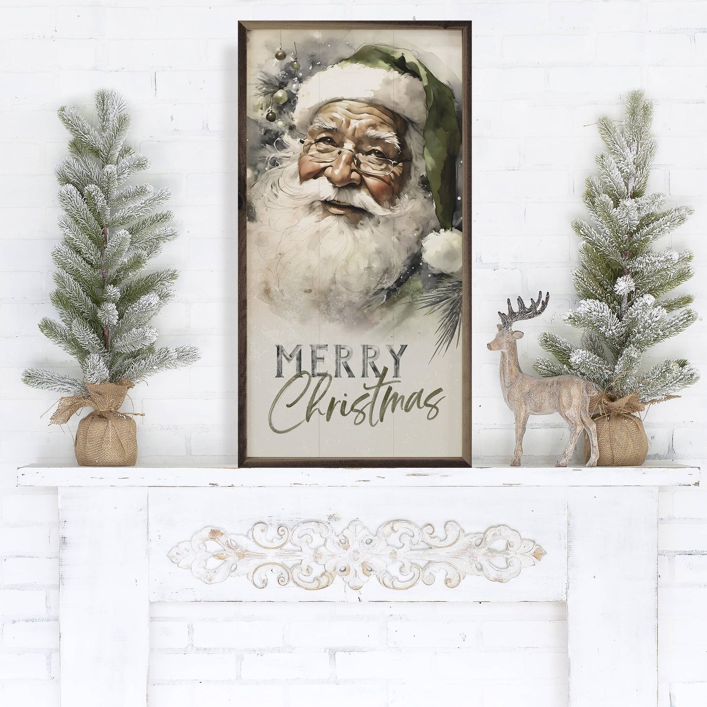 Merry Christmas Vintage Santa With Green Hat