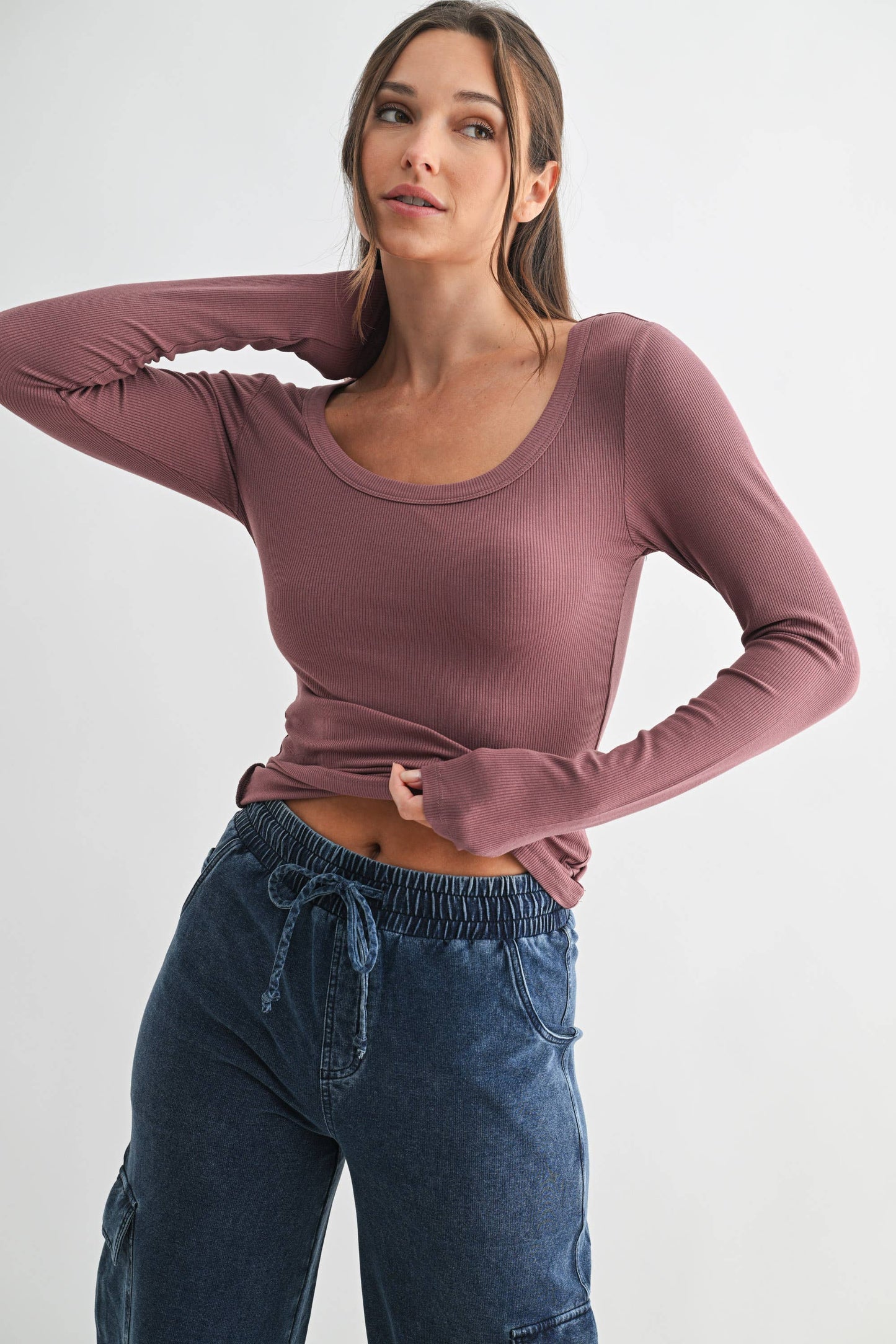 Basic Babe Fall Scoop Neck Ribbed Top