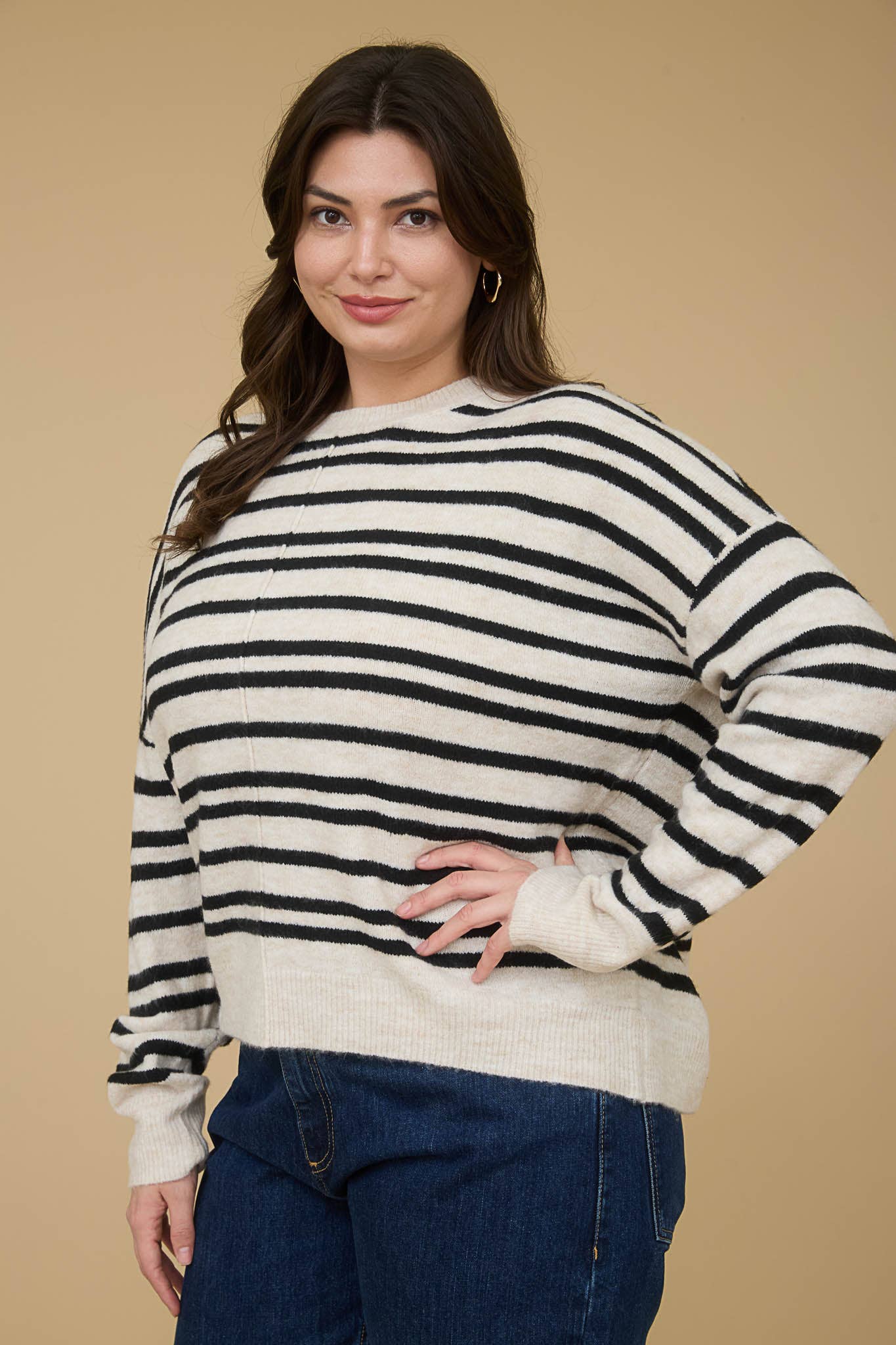 Coffee & Cream Striped Sweater Plus