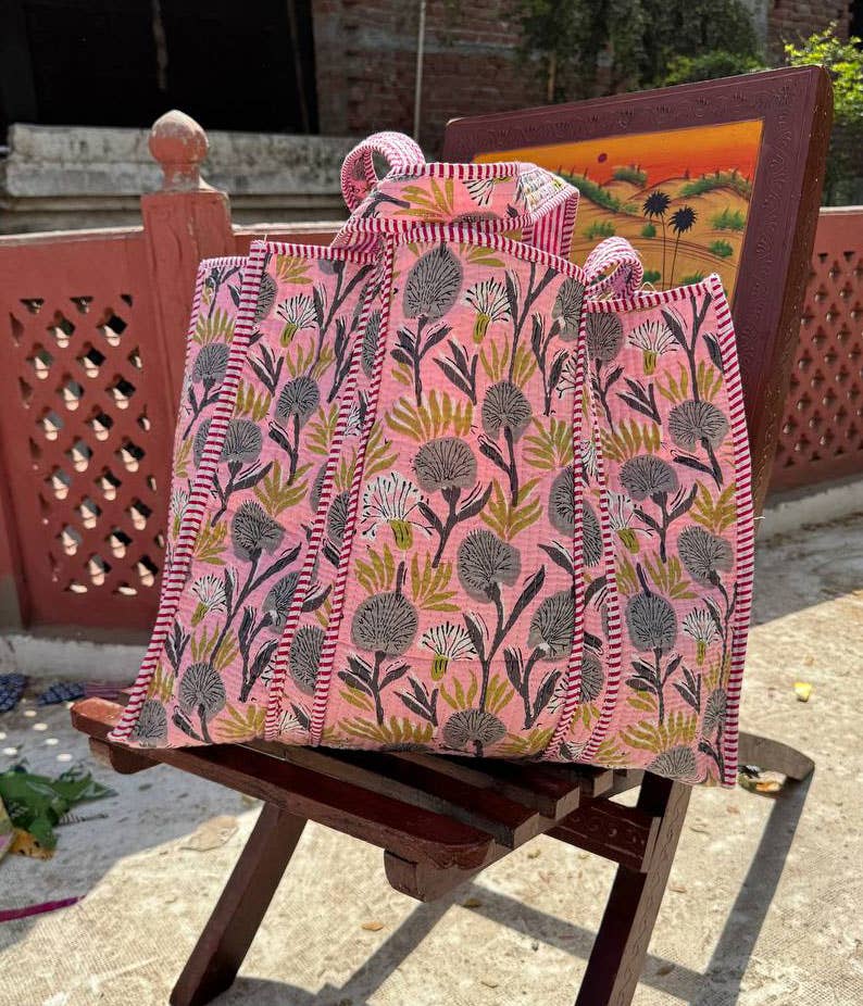 Printed Cotton Quilted Women Bag Carry Bag Tote Bag Girl Bag