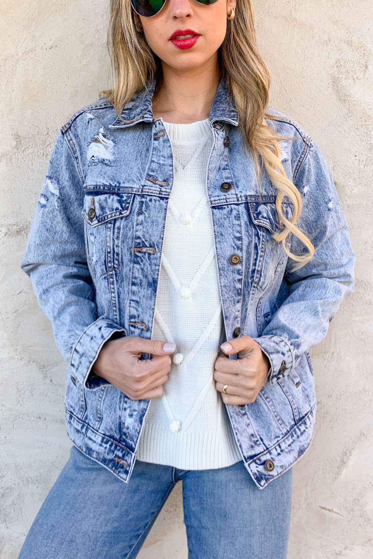 Blue Distressed Casual Denim Jacket