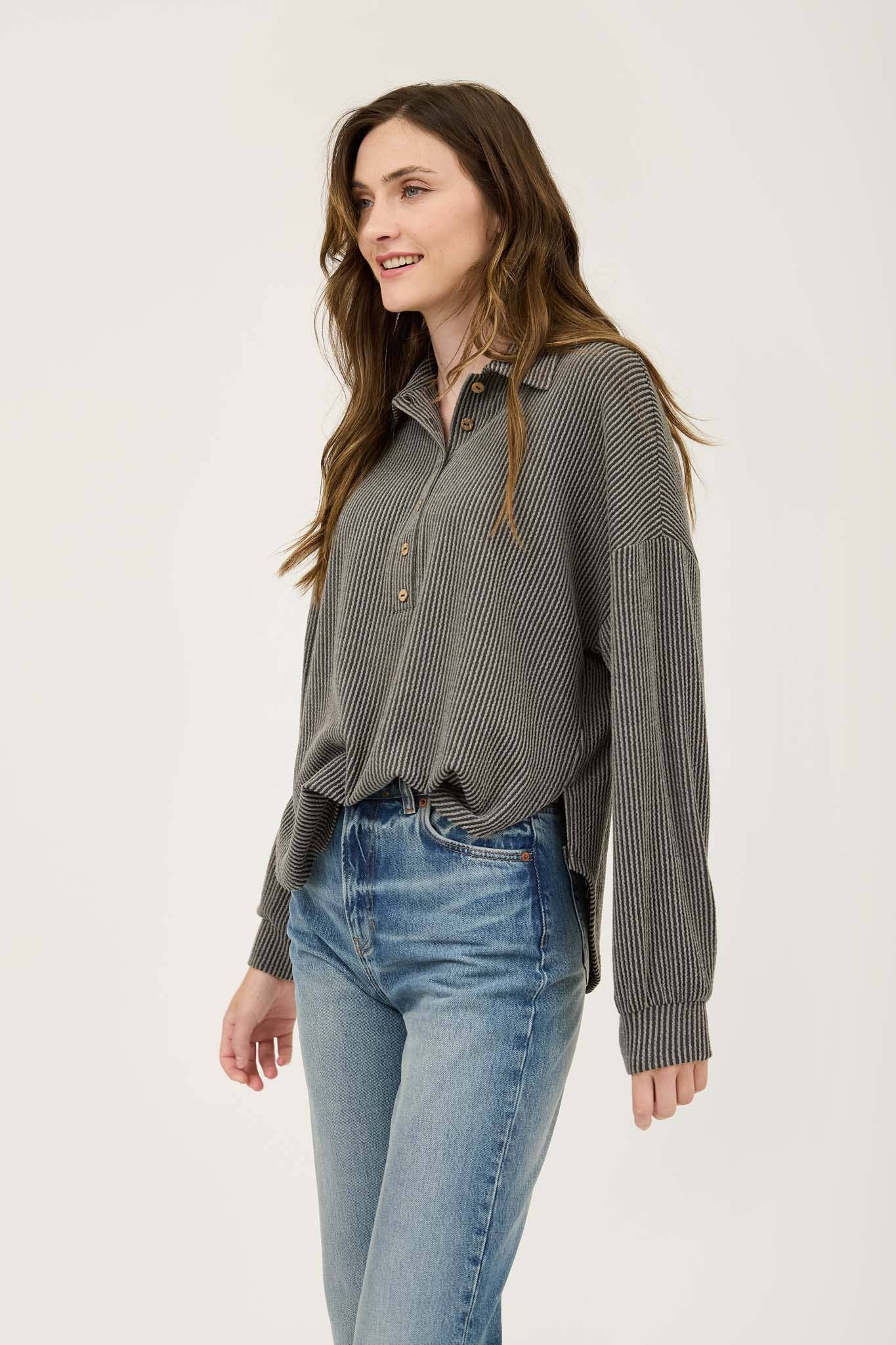 Ribbed Collared Top