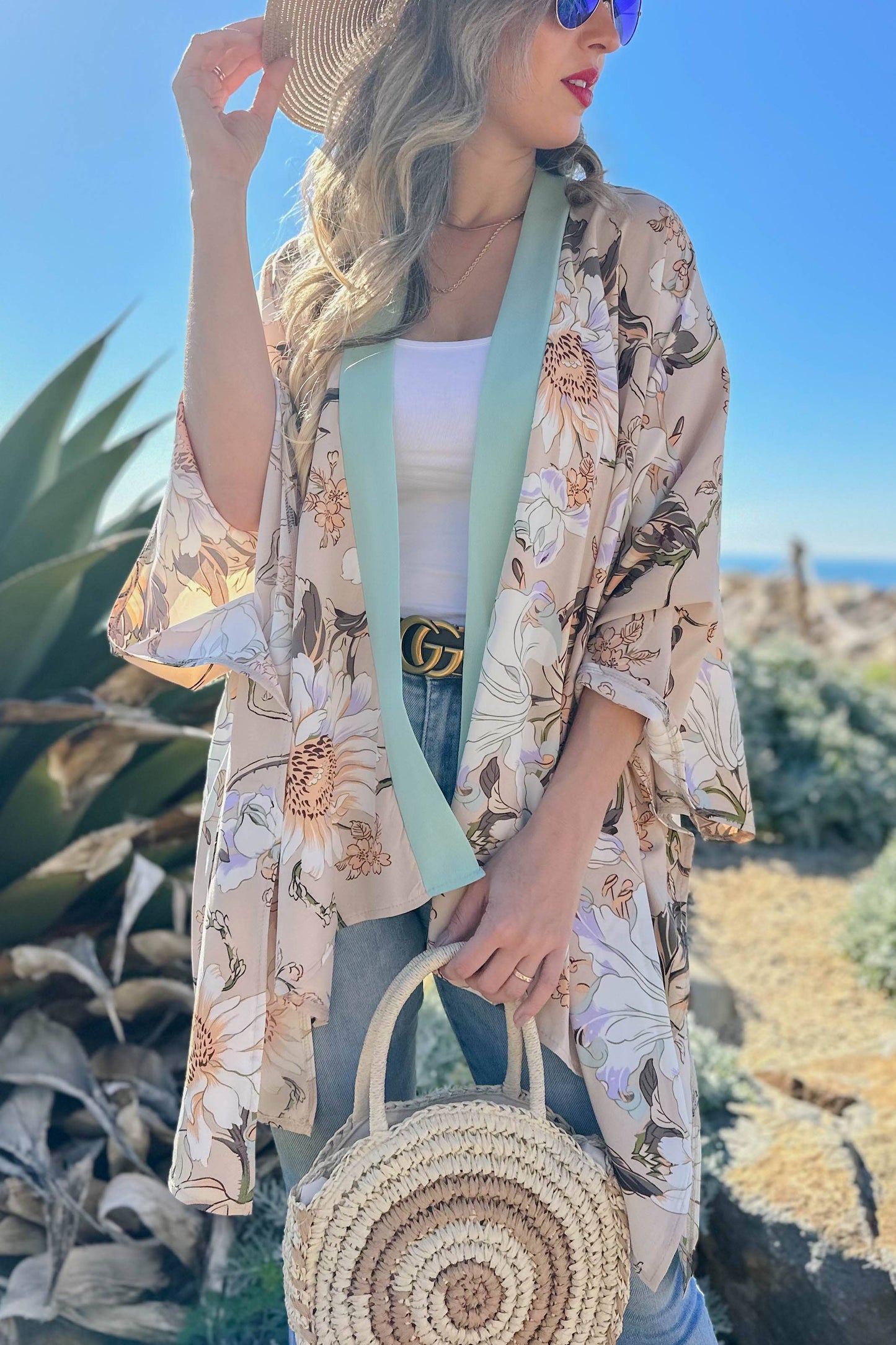 Nude Floral Cardigan Cover UP