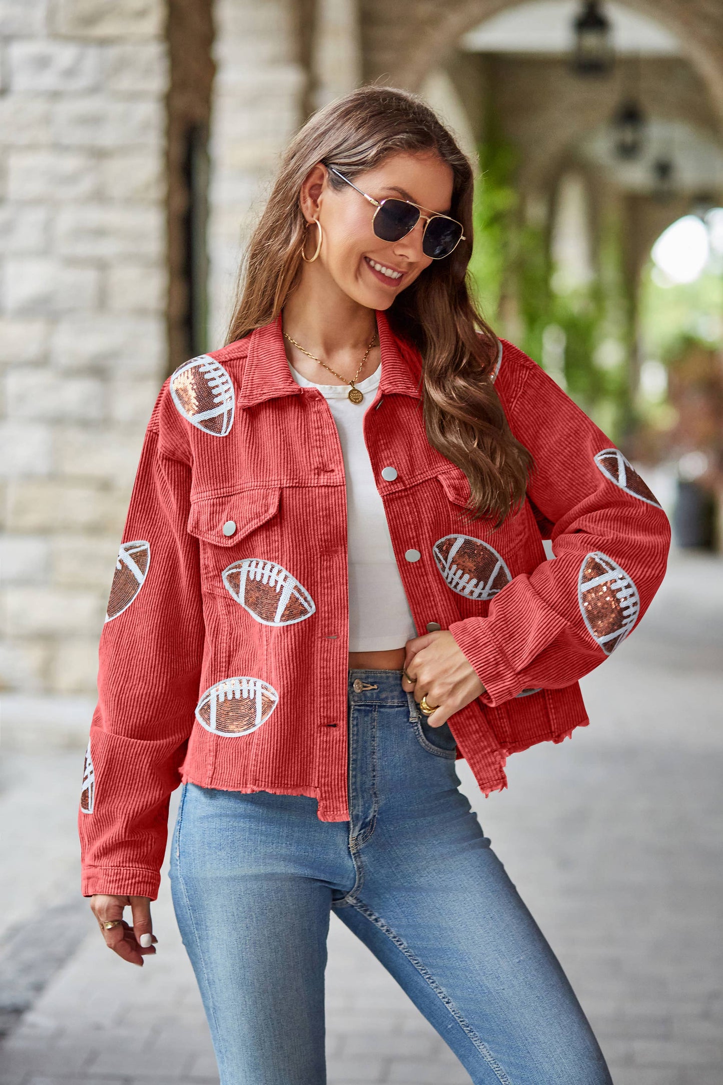 Corduroy Sequin Football Jacket