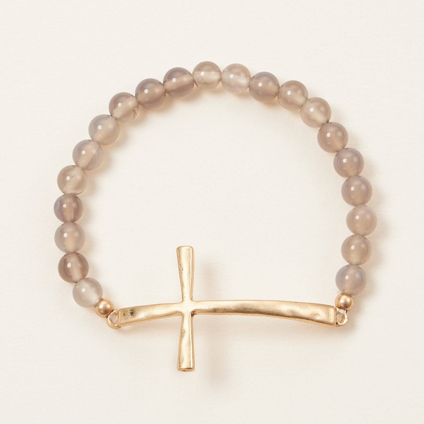 Cross charm Stone beaded stretch bracelet