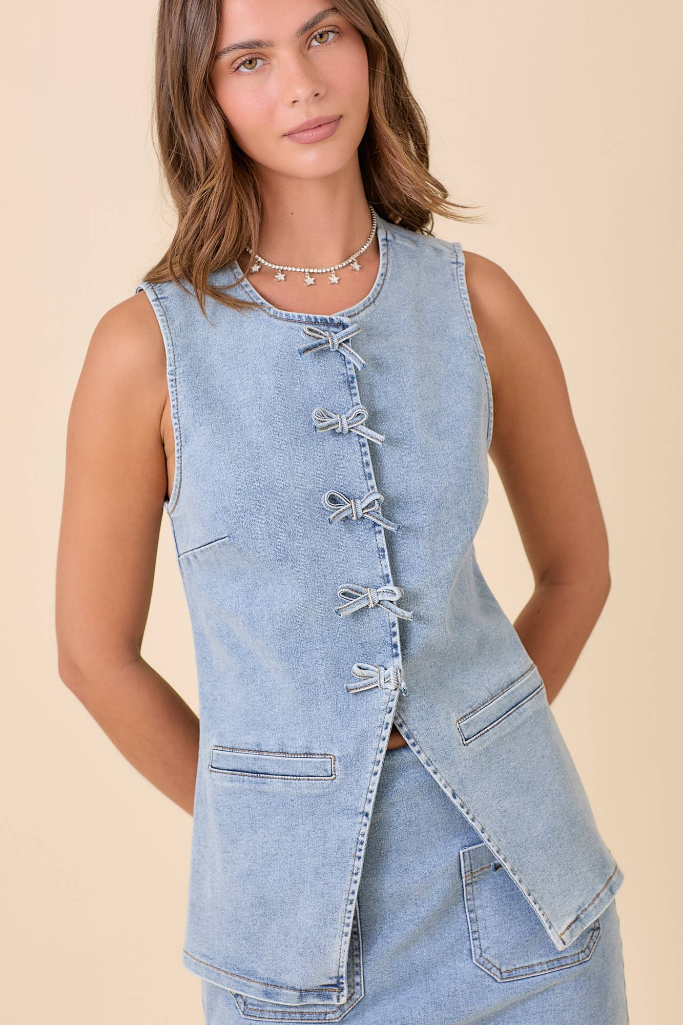 All Tied Up Denim Snap Top