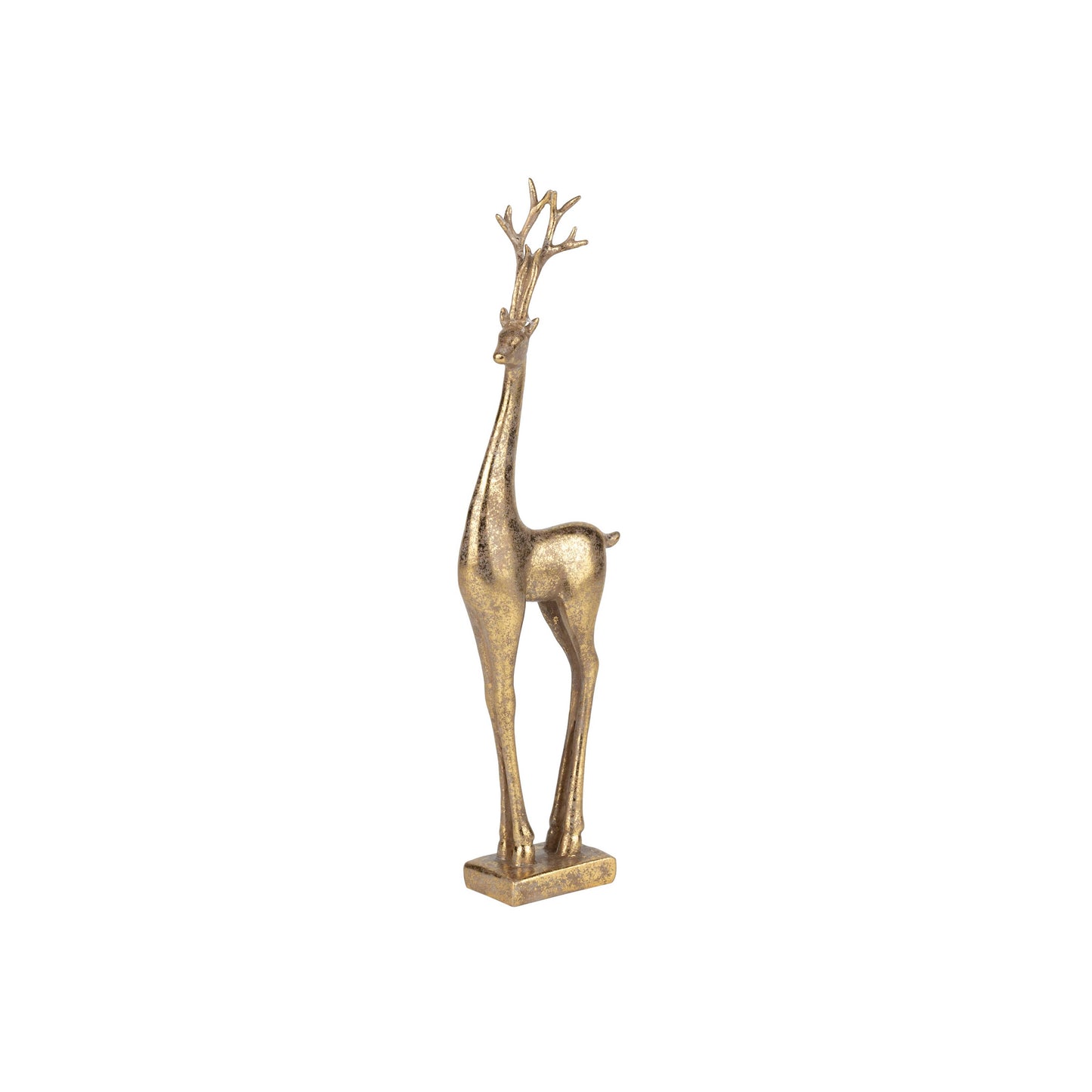 A01526: Antique gold finish resin reindeer table piece,12in
