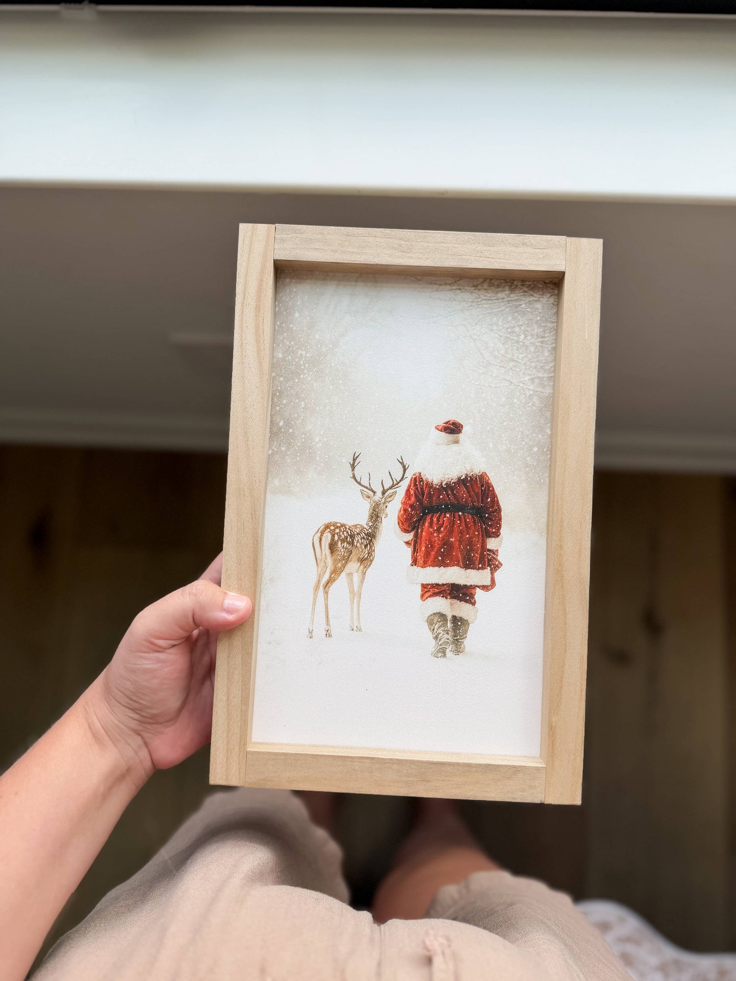 Santa and Reindeer Walking | Christmas 2026 Wood Sign