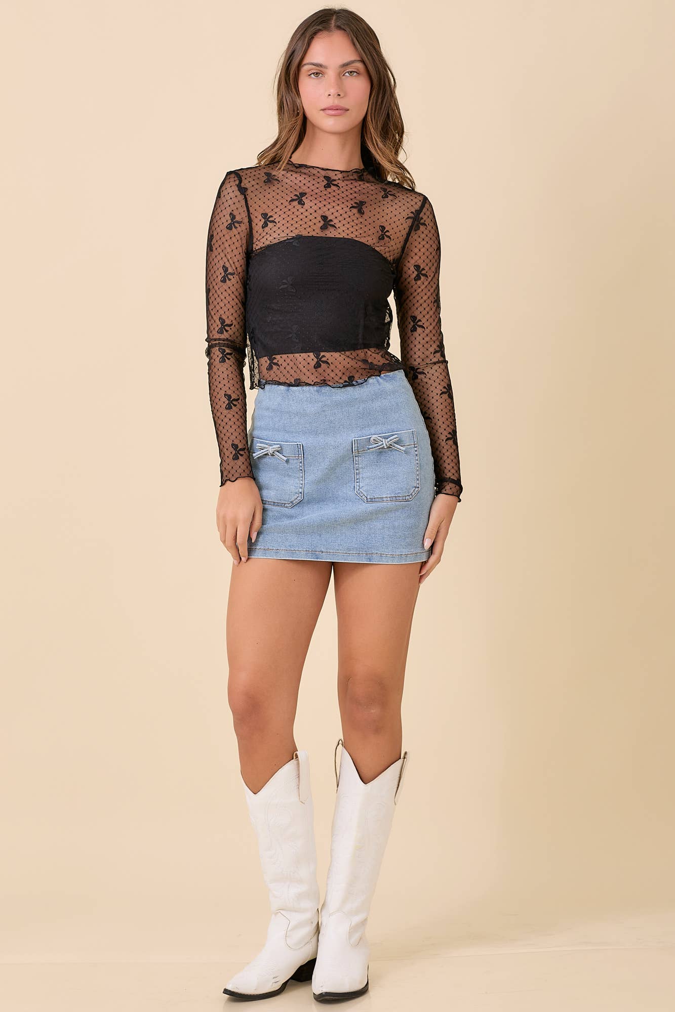 Bows & Lace Mesh Top