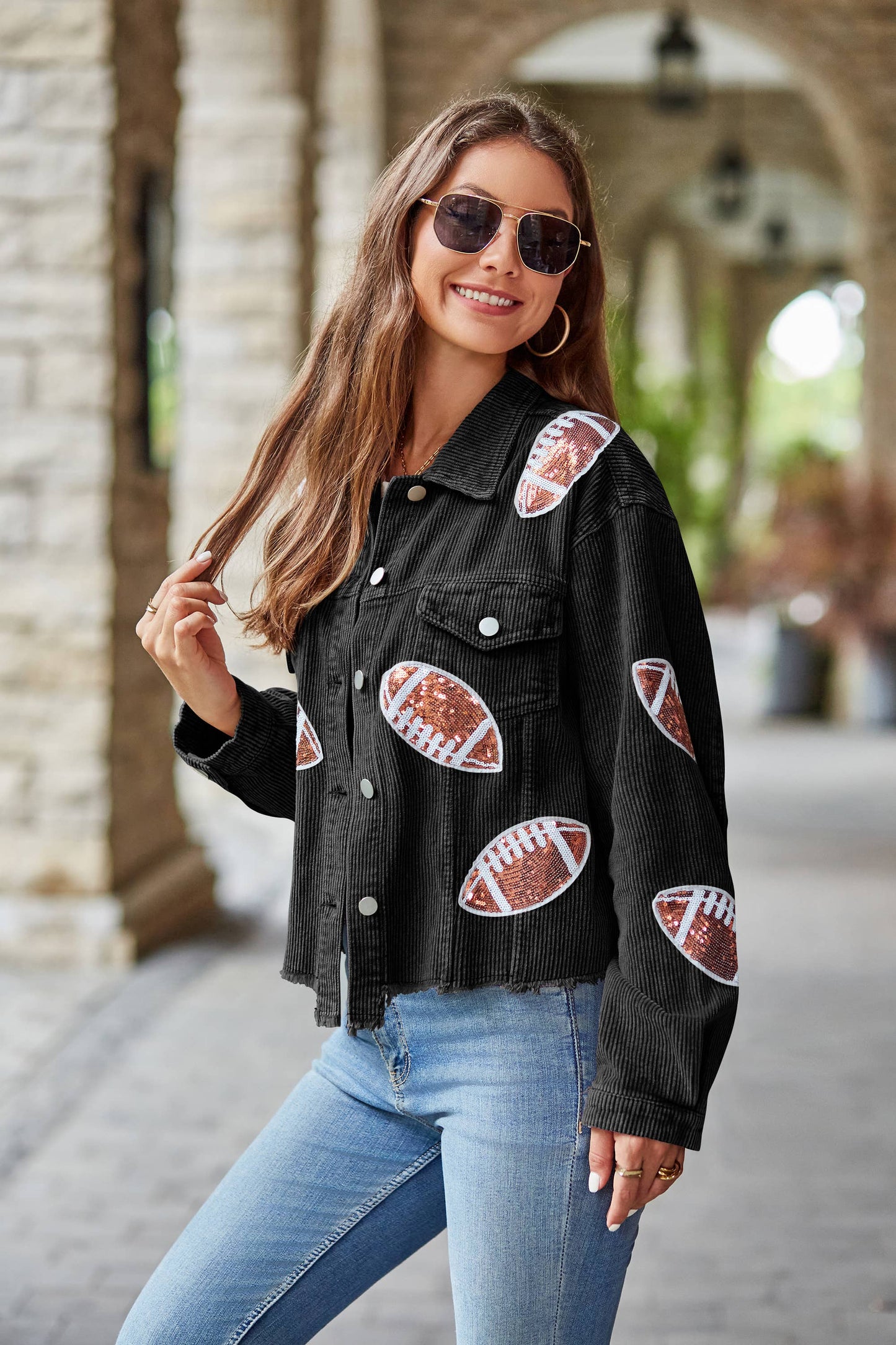 Corduroy Sequin Football Jacket