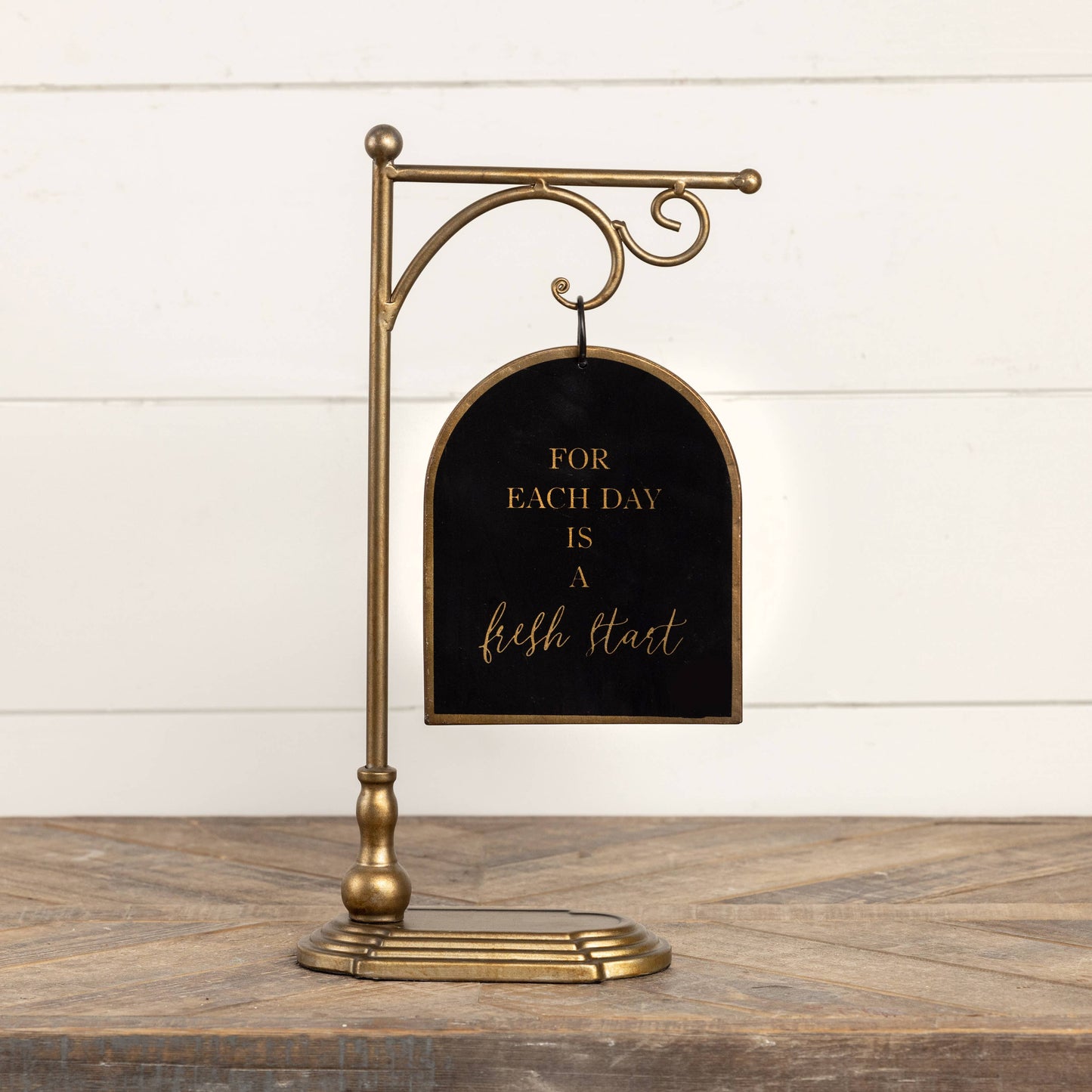 BLACK & GOLD HANGING SIGN ON STAND