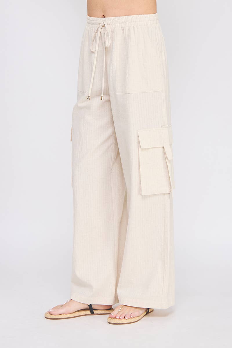 Sandy Stripes Linen Cargo Pant